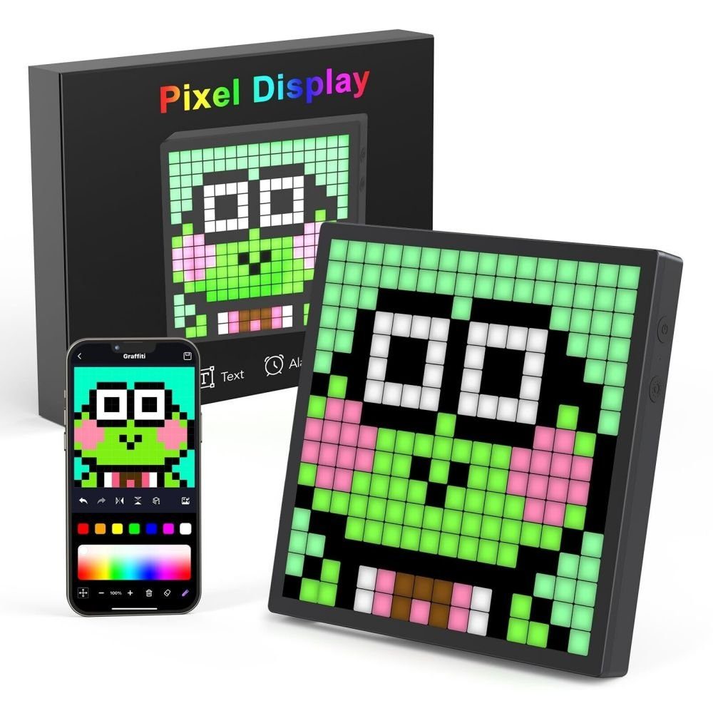 JOYOLEDER Einzelrahmen Pixel Art Digitaler Bilderrahmen, Programmierbares 16 * 16, (RGB LED Panel), 7.9 Zoll Home Dekor Kalender Uhr, Gaming Gadgets