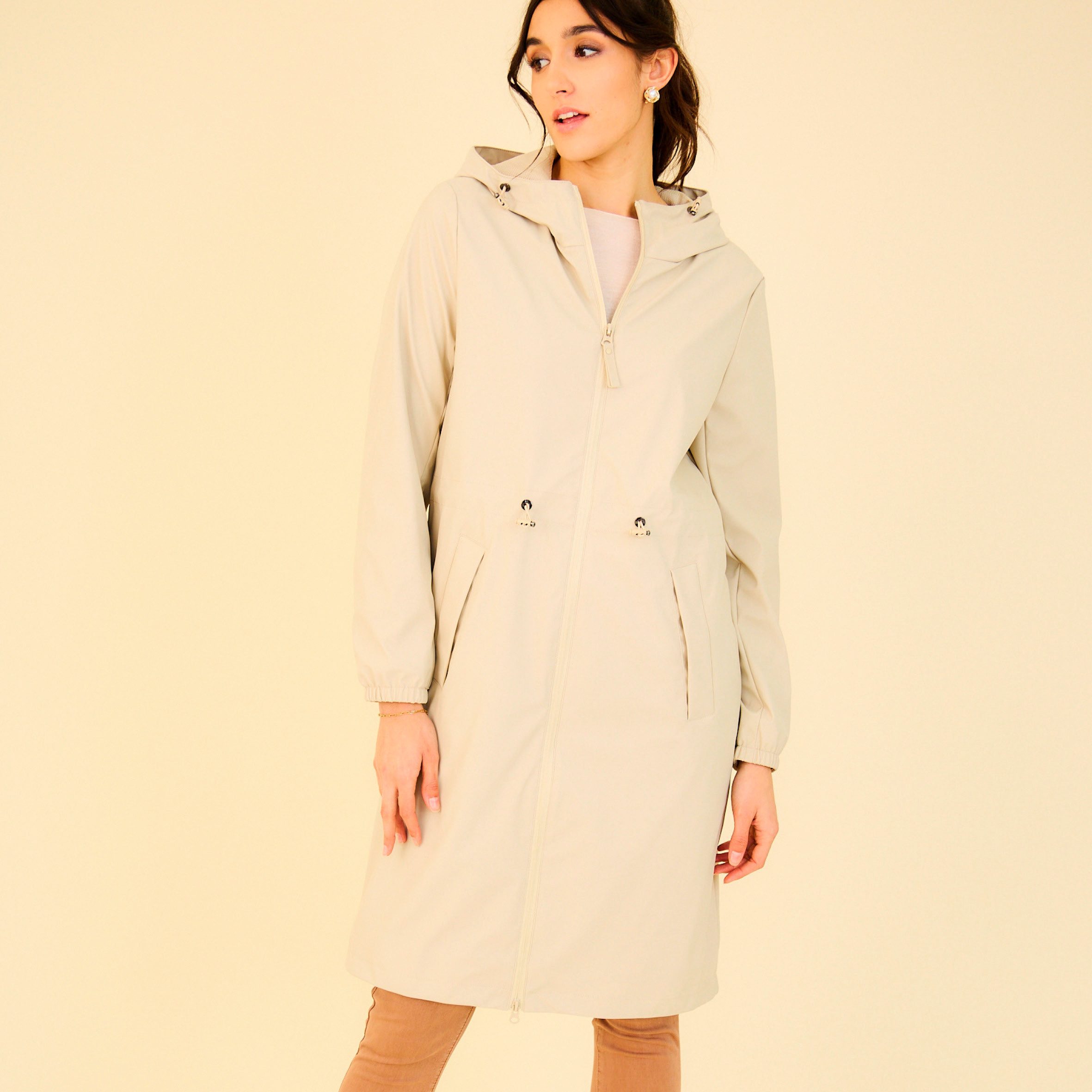 30seven Regenmantel beheizter wasserdichter Mantel - Farbe Beige 7,4V Set inkl. Akku & Ladegerät