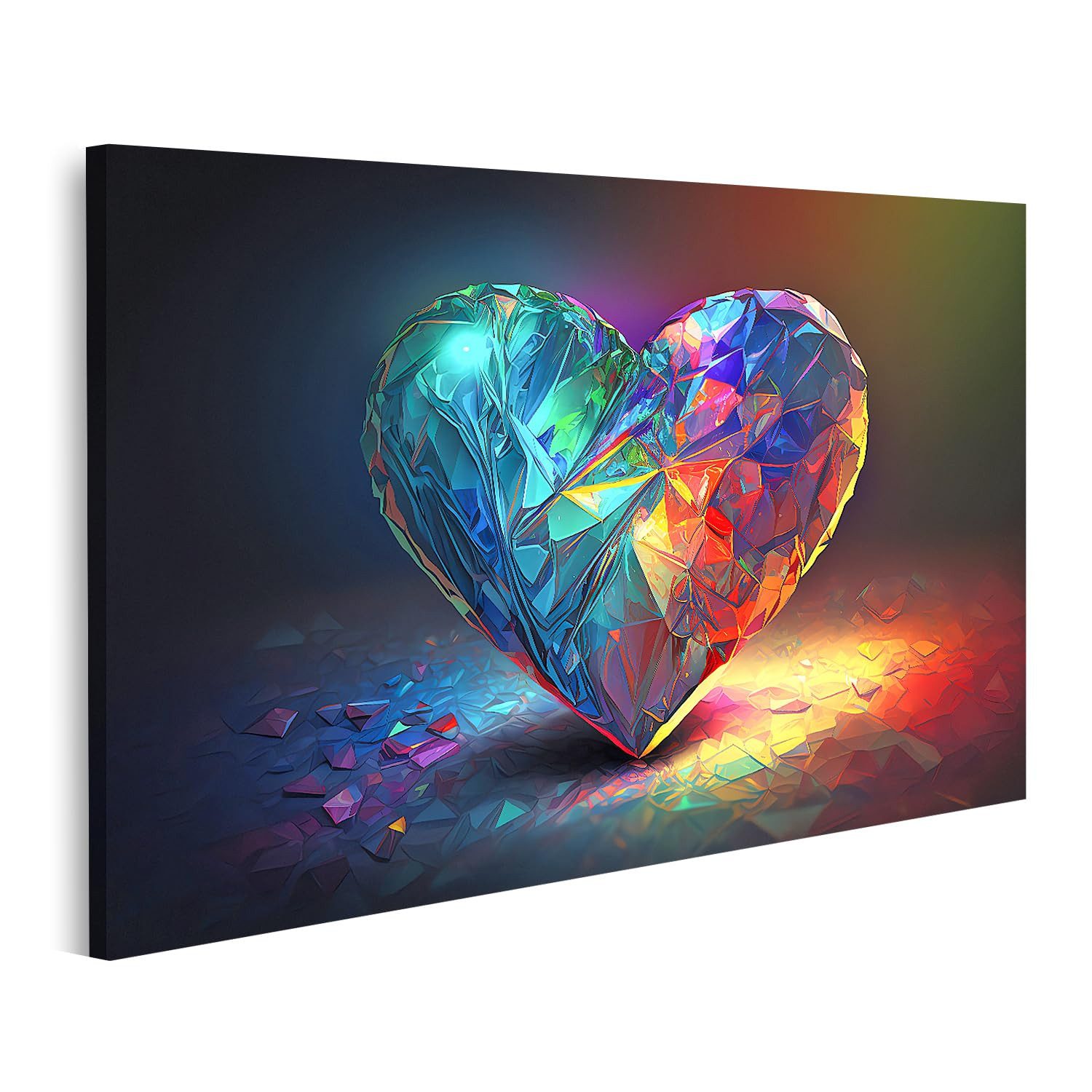 islandburner Leinwandbild Buntes Regenbogenherz aus Kristall in faszinierendem Lichtspiel
