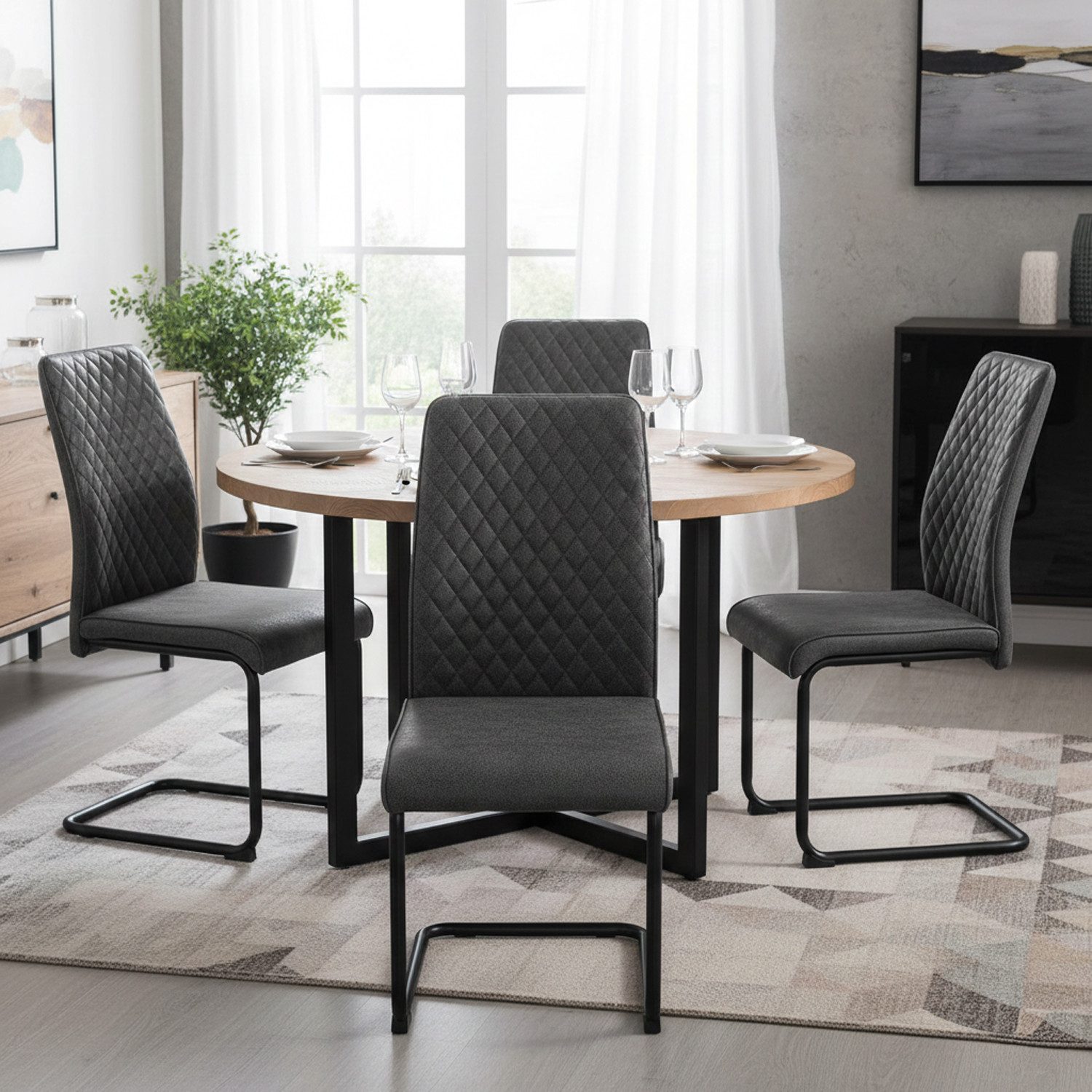 B&D home Freischwinger THEO (4er Set), Esszimmerstuhl, kippsicher, gepolstert, pulverbeschichtet