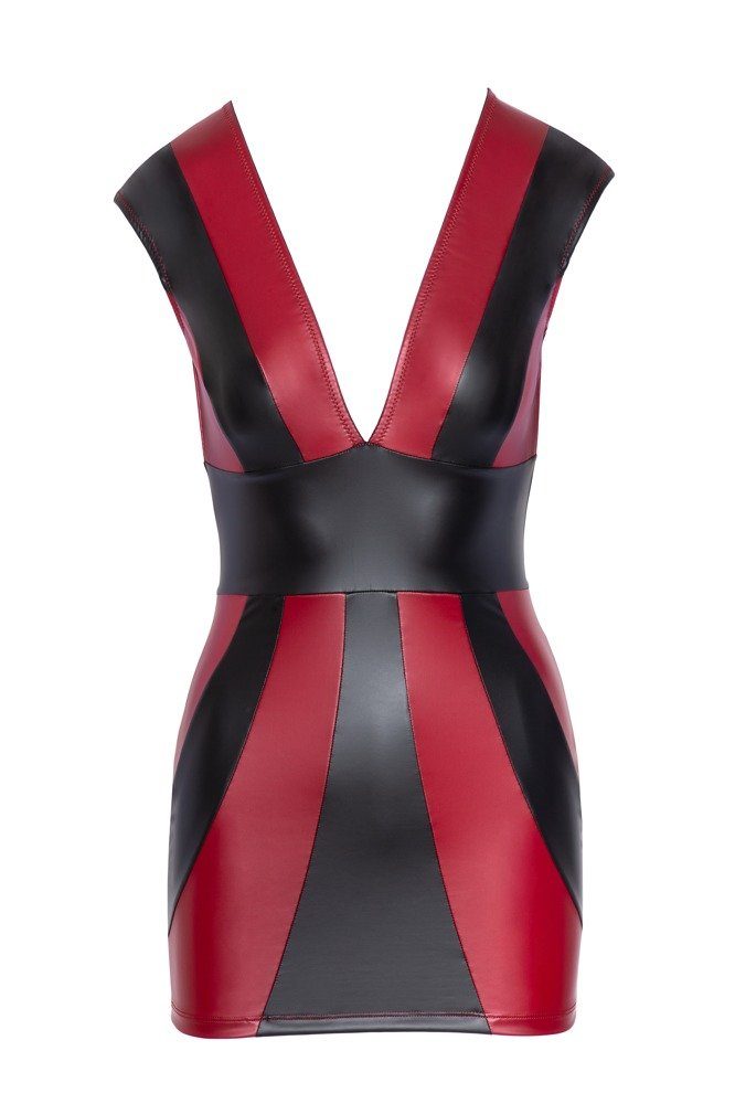 Cottelli Collection Minikleid Wetlook Kleid - schwarz, rot (1-tlg) Tiefer Ausschnitt vorne und hinten – Bild 5 von 5