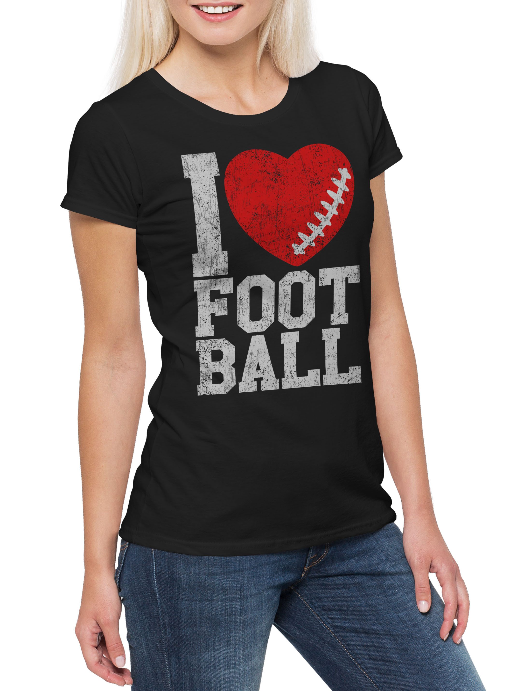 Print-Shirt I Love Football III Damen T-Shirt American US USA Hearts Heart Herz
