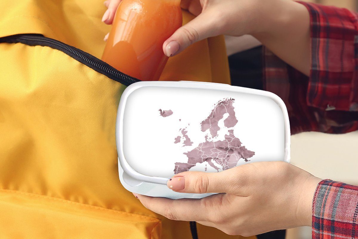 MuchoWow Lunchbox Karte und weiß Erwachsene, - Jungs Violett, Europa und von für Brotbox (2-tlg), Kinder Brotdose, Mädchen Kunststoff, für - Aquarell