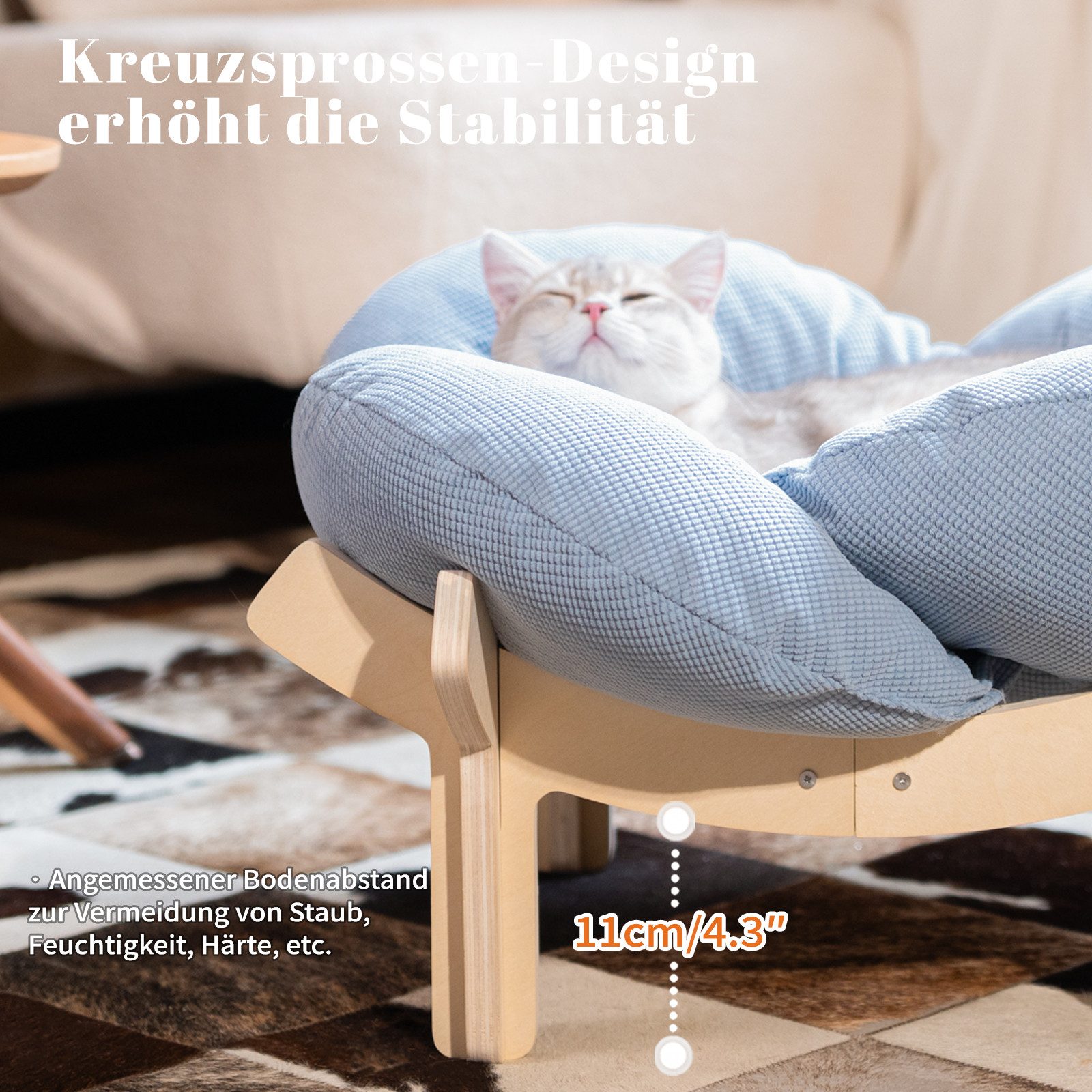 CheerPals Tierbett Erhöhtes Blumenform, 55cm großes Katzensofa, weiches Kissen, Polyesterfaser