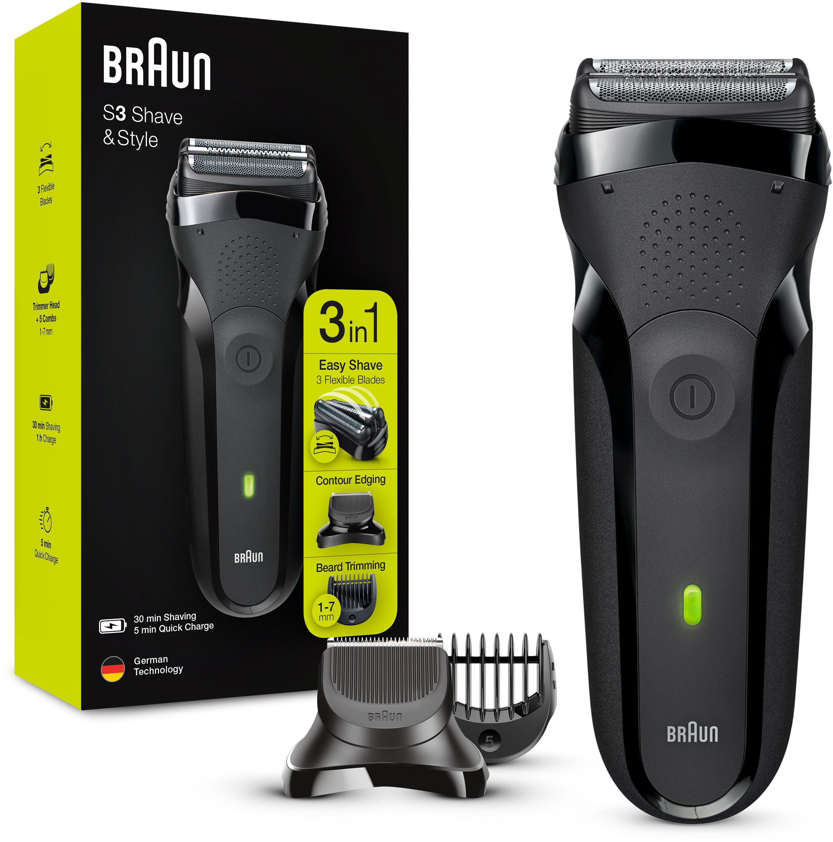 3 Elektrorasierer Braun Series Shave&Style 300BT, Aufsätze: 5