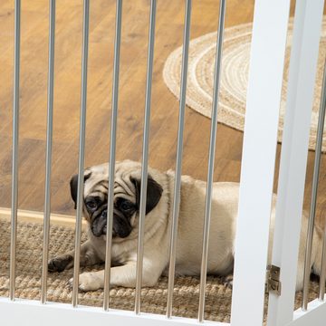 PawHut Hundegitter Hunde-Absperrgitter mit drei Gitterelementen und zwei Stützfüßen (Treppengitter, 1 St., Schutzgitter), für mittelgroße Hunde, Weiß