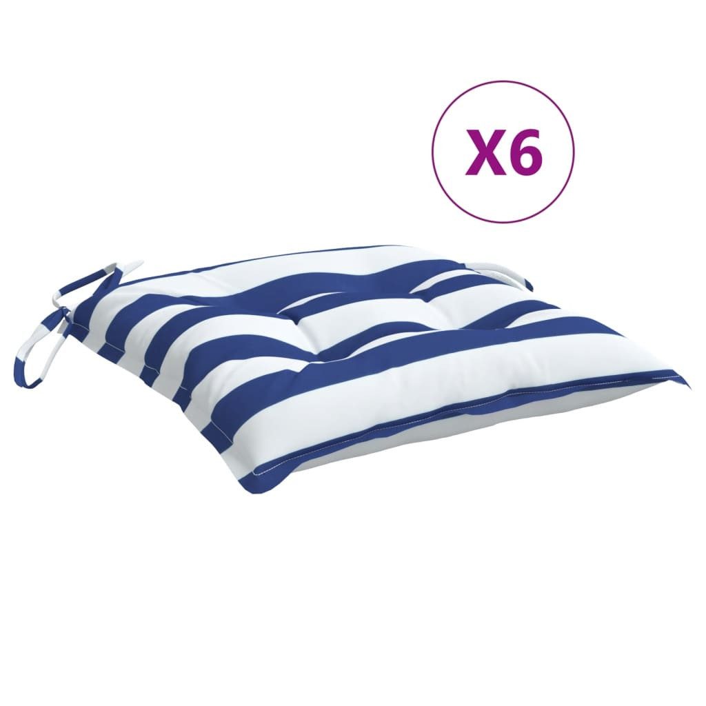 vidaXL Stuhlkissen, Sitzkissen 6Stk. Blau & Weiß Gestreift 50x50x7cm Oxford-Gewebe