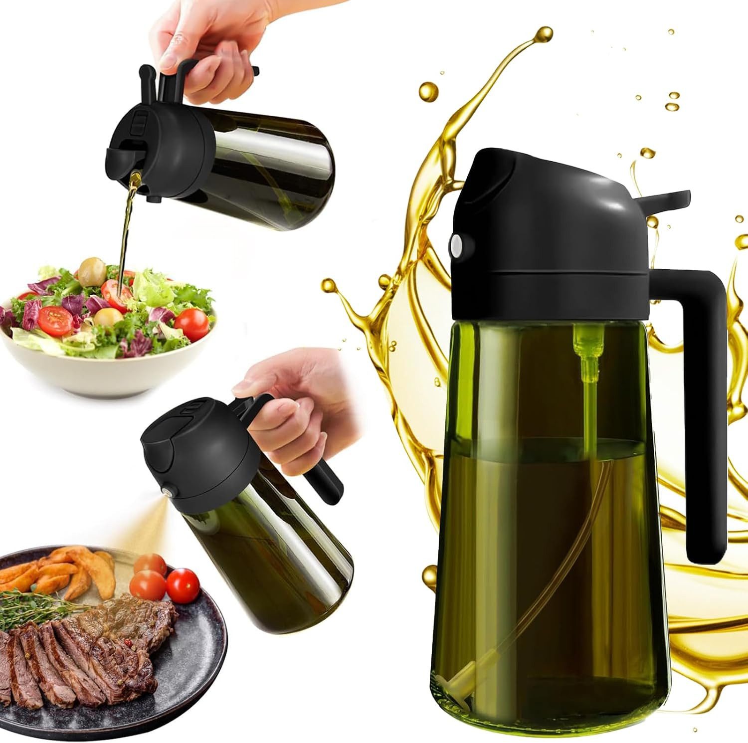 FELIXLEO Ölspender Olivenöl Spray Bottle, 2-in-1 Ölsprüher, 470ml, UV-Schutz Glas
