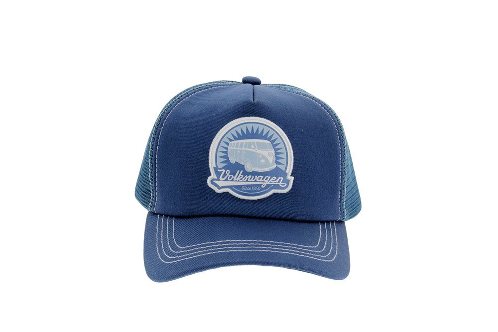 VW Collection by BRISA Trucker Cap Volkswagen Kappe mit VW Bulli T1-Motiv blaue Kopfbedeckung im Vintage Design