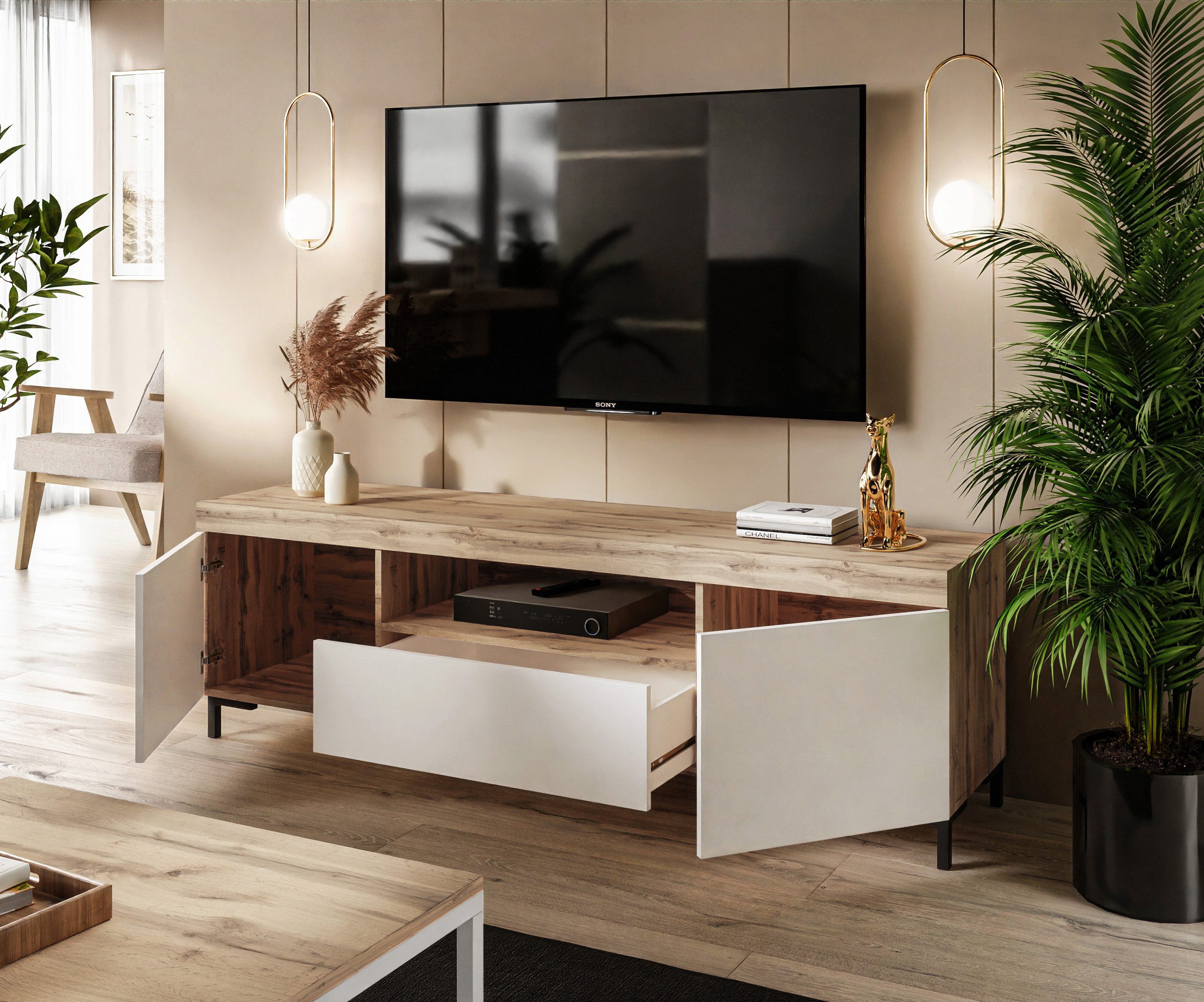 Lookway TV-Schrank YOSHI mit Beinen und Schublade im Industrial Design Breite: 170 cm