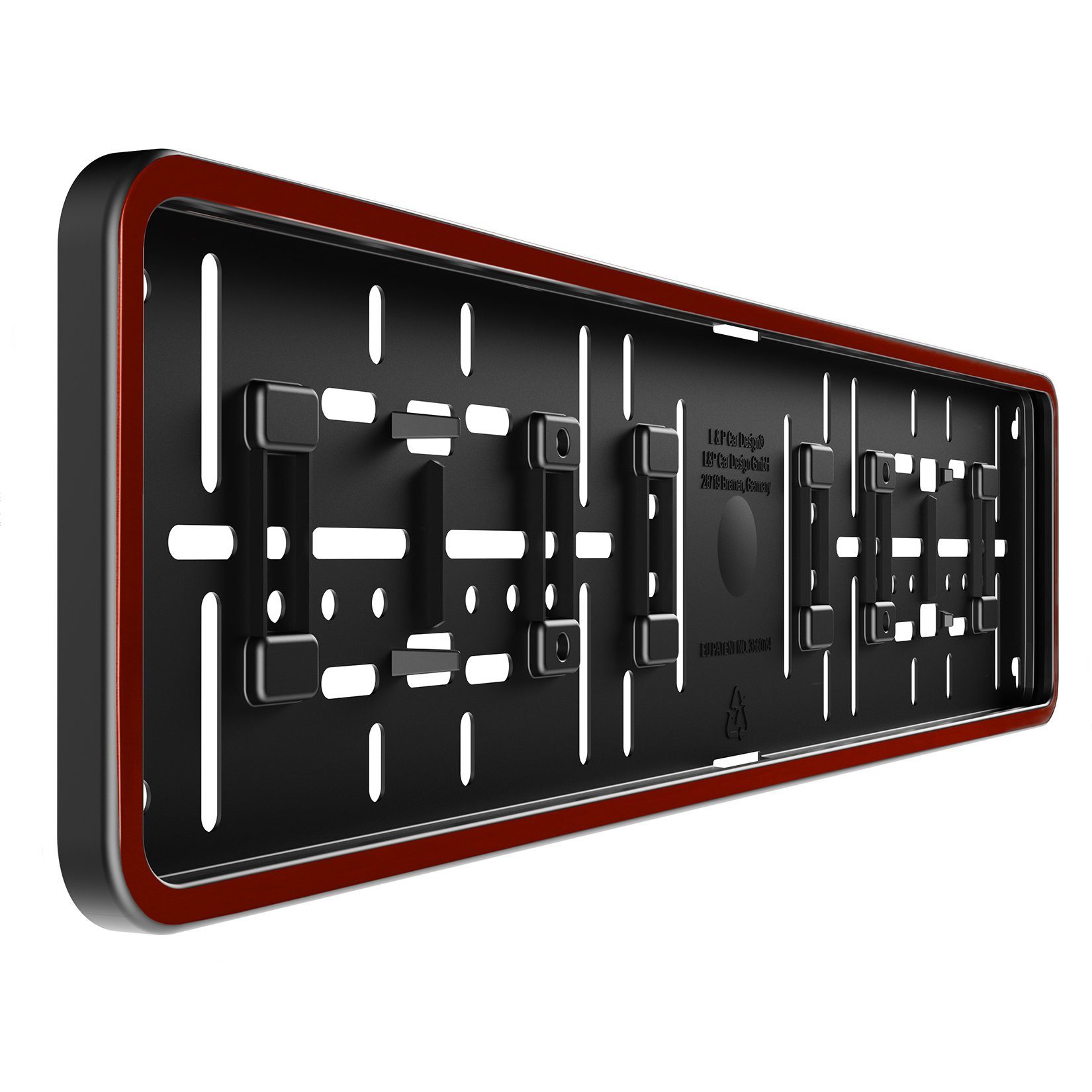 L & P Car Design Kennzeichenhalter für Auto mit umlaufendem Rahmen in Rot  glanz