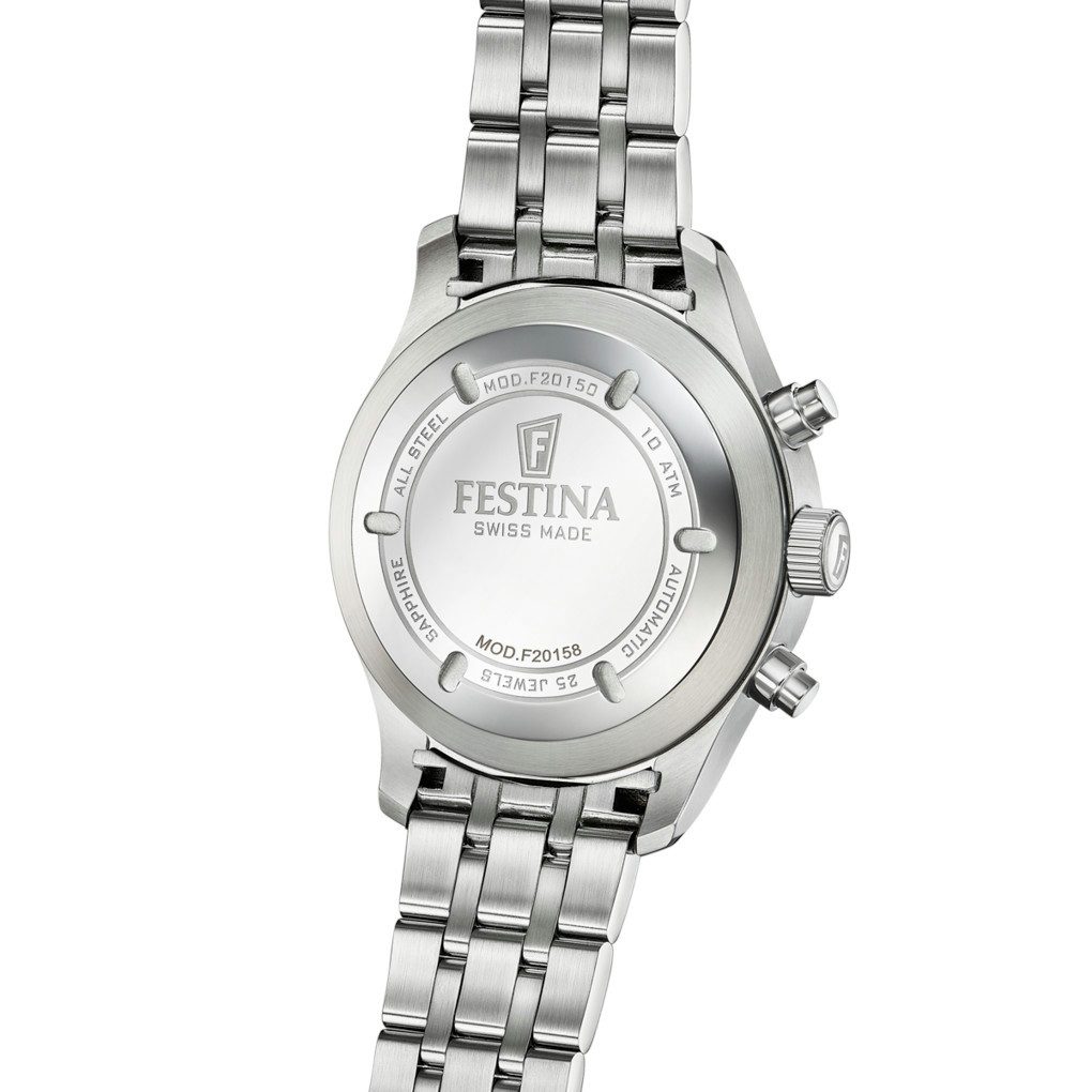 Festina Automatikuhr Chronograph F20158-1 Swiss Made 43,5 mm Edelstahlband Saphirglas