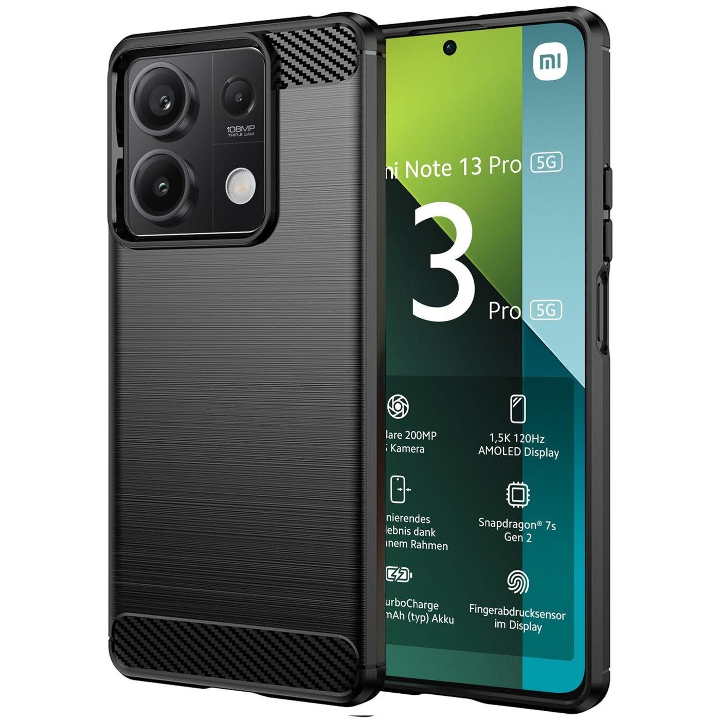 CoolGadget Handyhülle Carbon Handy Hülle für Xiaomi Redmi Note 13 Pro 5G 6,67 Zoll, robuste Telefonhülle Case Schutzhülle für Redmi Note 13 Pro 5G Hülle