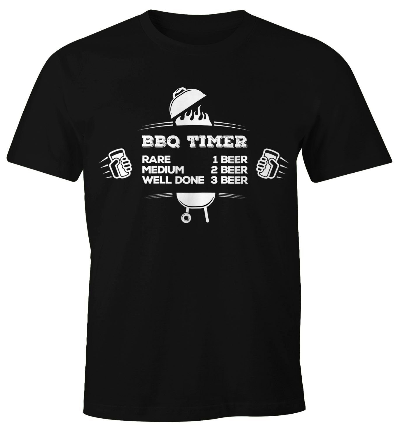 MoonWorks Print-Shirt Herren T-Shirt BBQ Food mit Moonworks® Grillen Tee schwarz Barbecue Print Sommer Fun-Shirt Timer