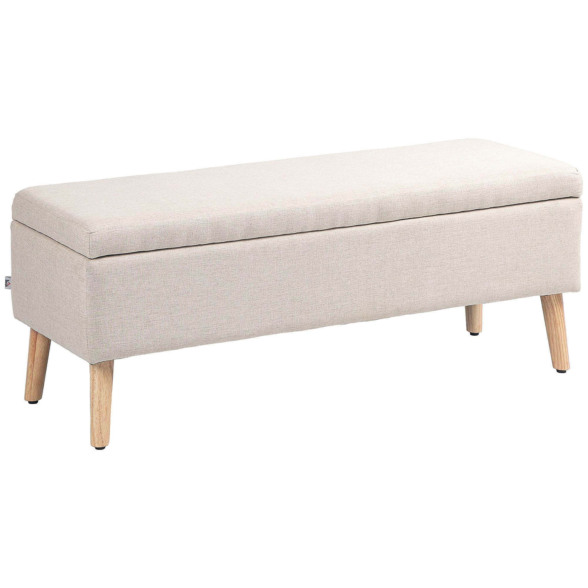 REDOM Polsterbank Beige Leinen-Sitzbank aus Gummiholz, integrierter Stauraum (Packung, 1-St., 110x39x45 cm Vielseitig als Schuhbank, Bettbank & Flurbank nutzbar), Stabil & pflegeleicht, ideal für Diele, Ankleide & Wohnbereich