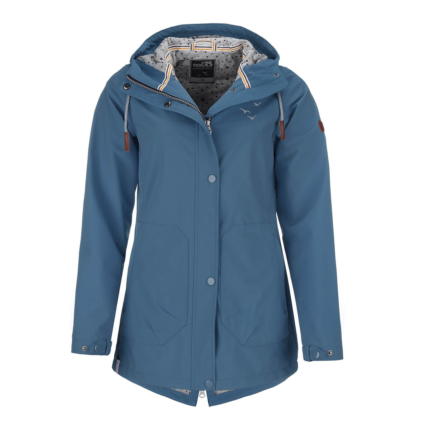 modAS Softshelljacke Damen Softshell-Mantel Unifarben - Outdoor Jacke Regenjacke mit Kapuze rauchblau