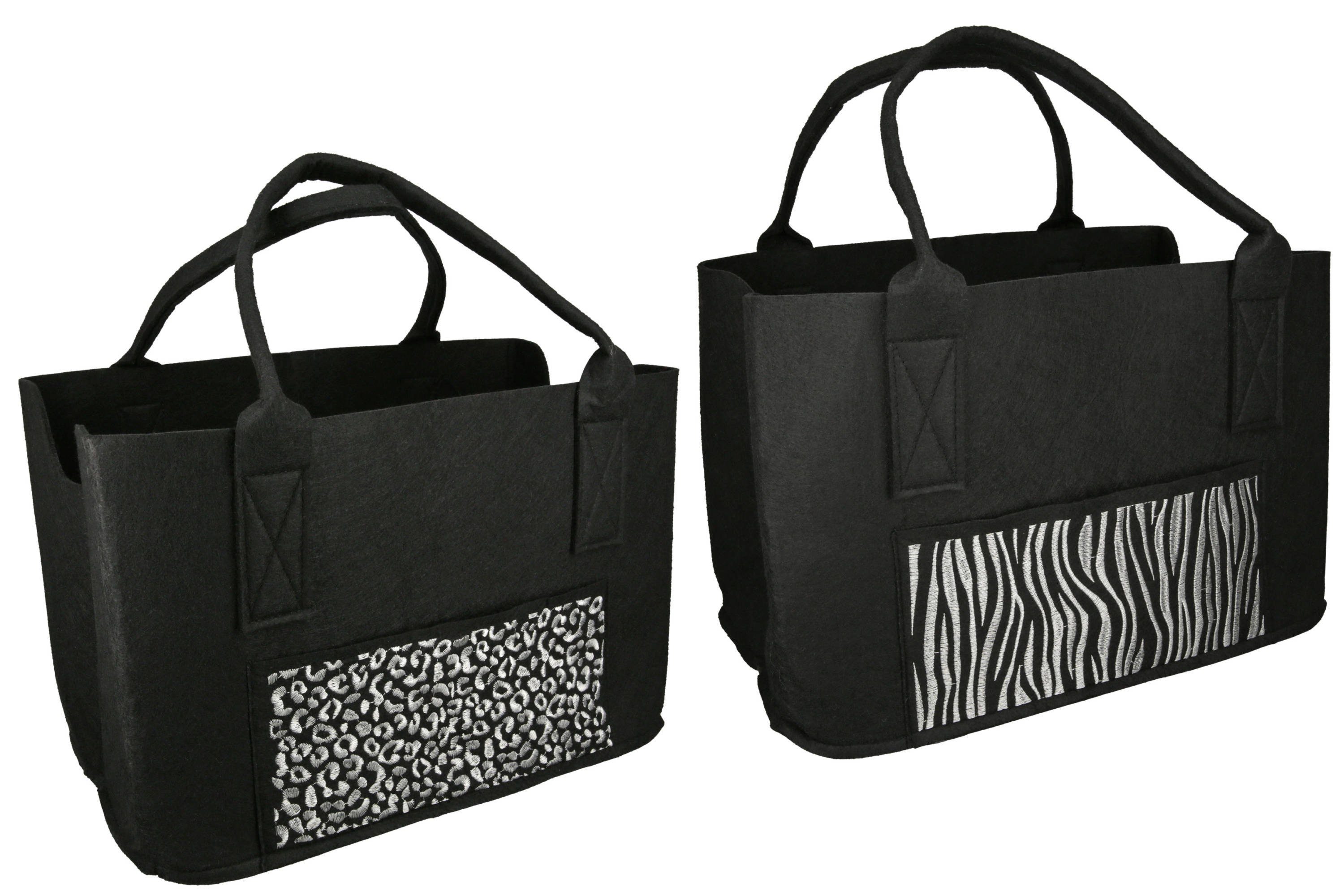 GMD Living Tragetasche SAFARI (2-tlg), hochwertige Filztaschen in schwarz, mit bestickten Safarimuster