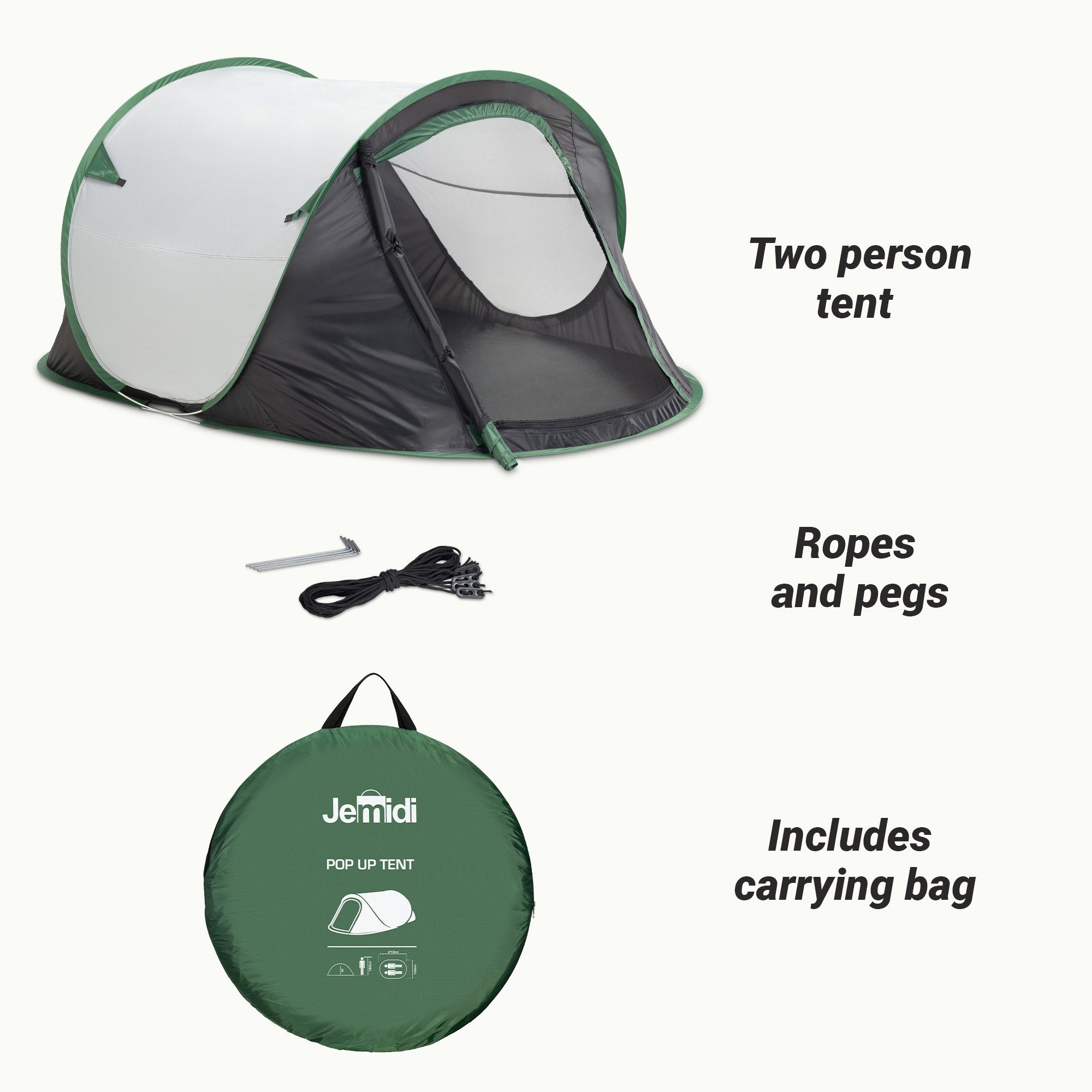 2 Up Wurfzelt Personen - JEMIDI & - Wurfzelt Camping Pop leicht Grau Trekkingzelt