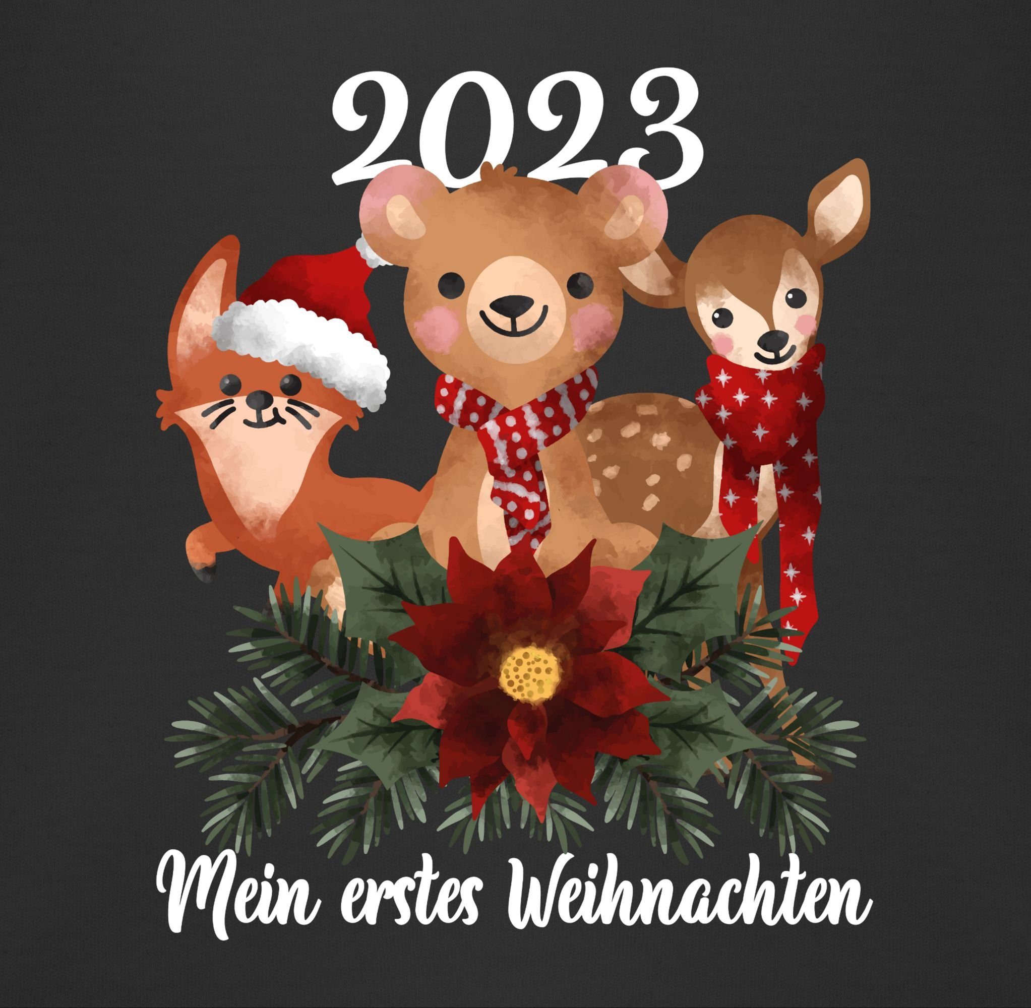 3 Mein Lätzchen Weihnachten Tieren mit 2023 Weihnachten Shirtracer süßen erstes Kleidung Schwarz - Baby weiß,