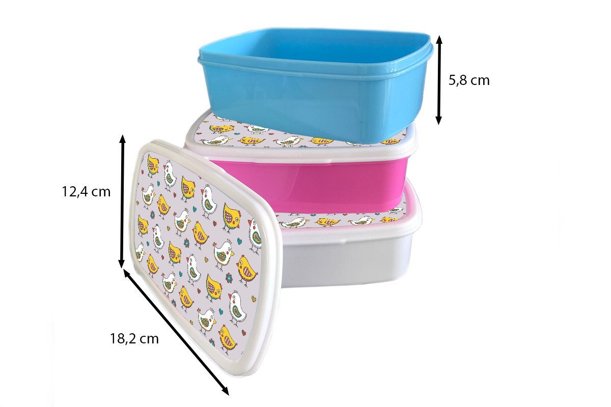 MuchoWow Lunchbox Muster - für (2-tlg), Mädchen, Vogel Kunststoff Erwachsene, Snackbox, rosa Kinder, Brotbox - Brotdose Huhn, Kunststoff