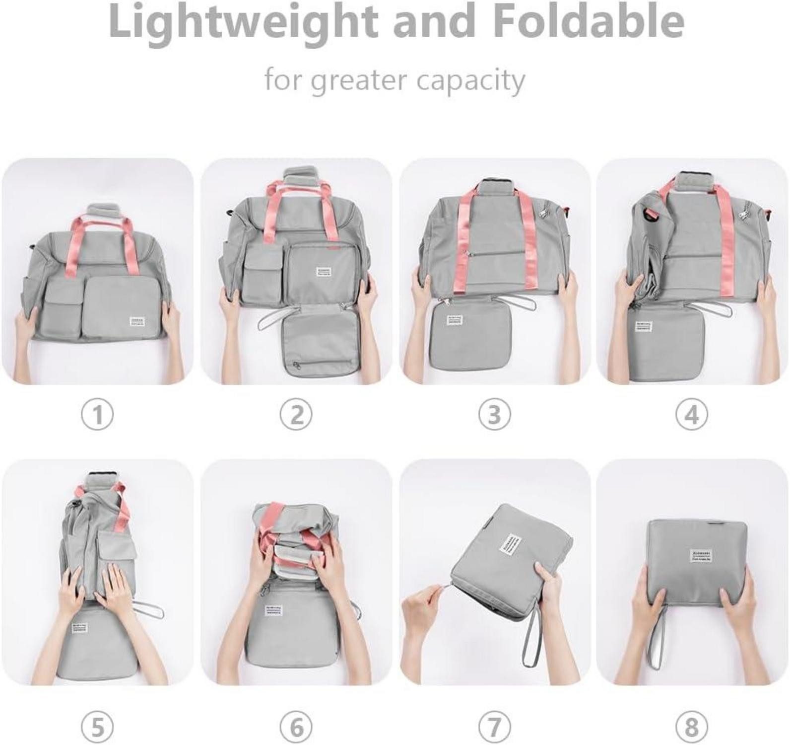 LuxusKollektion Weekender 36L Faltbare Reisetasche Große Weekender Wasserdicht Grau Rosa