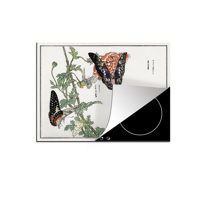 MuchoWow Herdblende-/Abdeckplatte Schmetterling - Japan - Blume Vinyl (1 tlg) induktionskochfeld Schutz für die küche Ceranfeldabdeckung