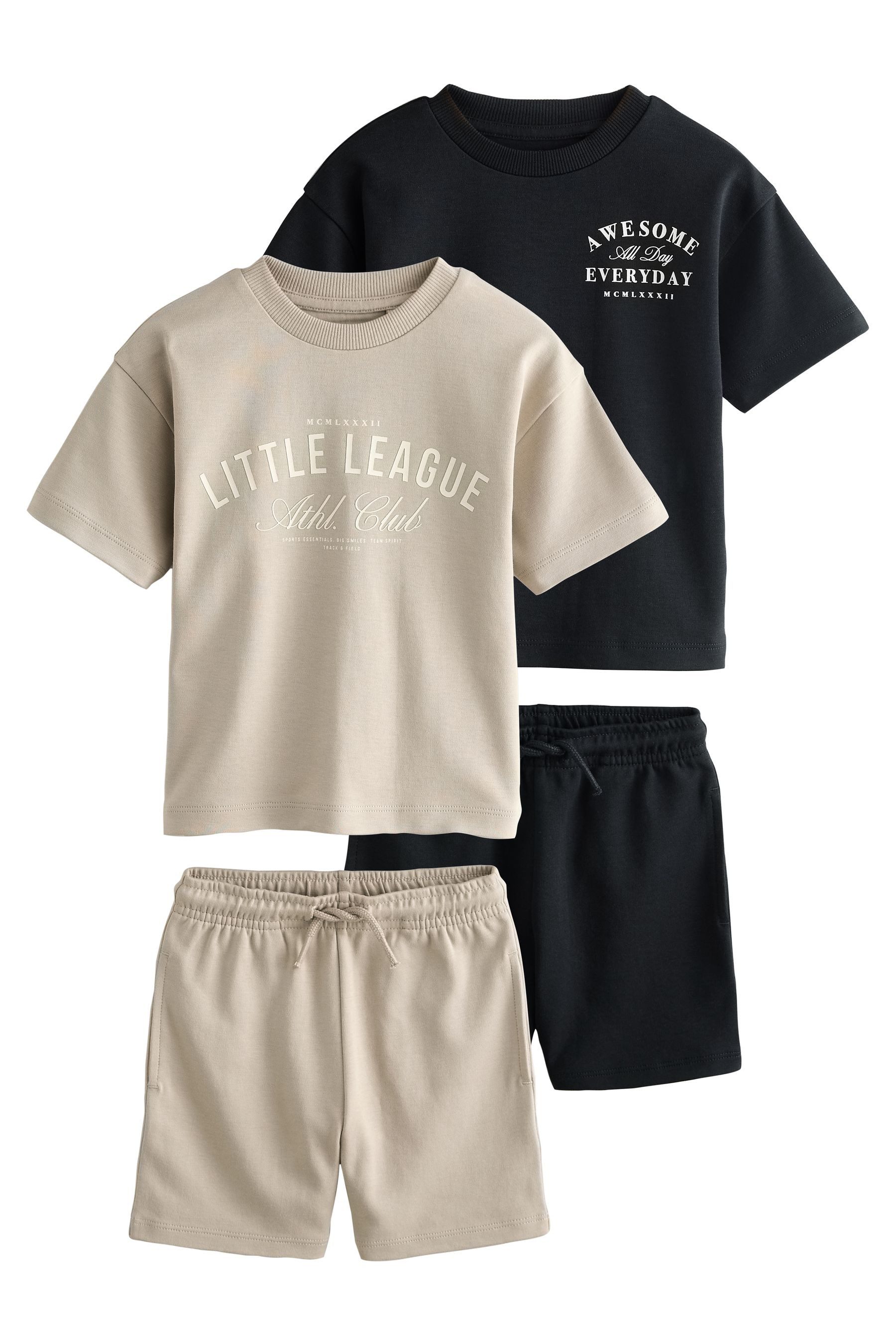 Next T-Shirt & Shorts Kurzärmeliges T-Shirt und Shorts im 2er-Set (4-tlg)