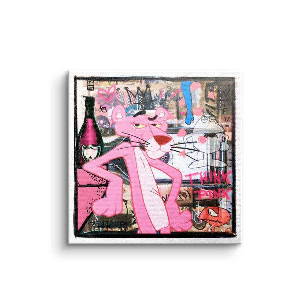 mit Leinwandbild, silberner Rahmen pink Rahme DOTCOMCANVAS® Art Panther Der comic Leinwandbild Pop premium rosarote
