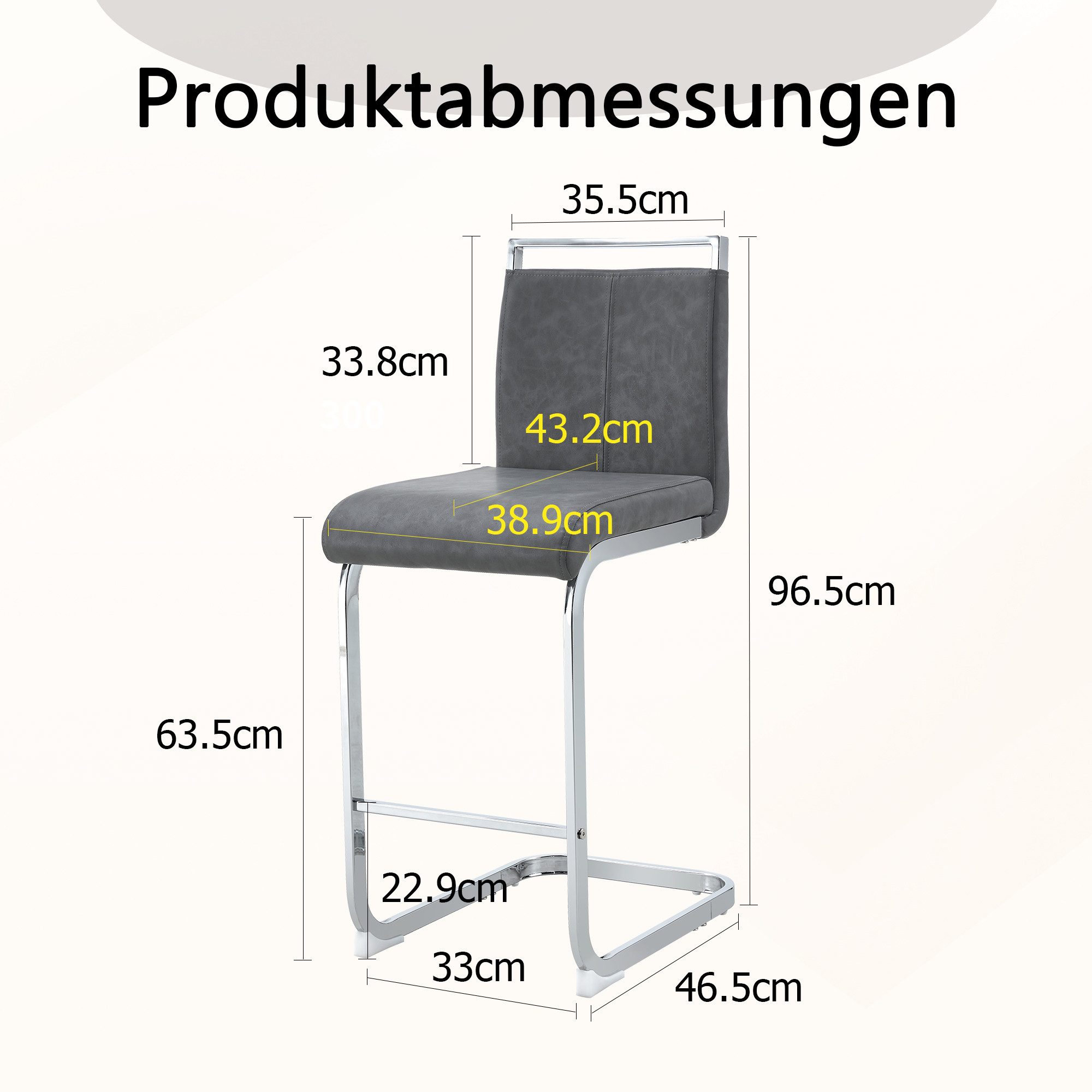 JUFU Barhocker 2er Set mit Fußstütze, Sitzhöhe 63,5 cm, Tresenhocker, Bistrostuhl (2 St), Polsterstuhl, Esszimmerstuhl mit verchromtem Metallgestell