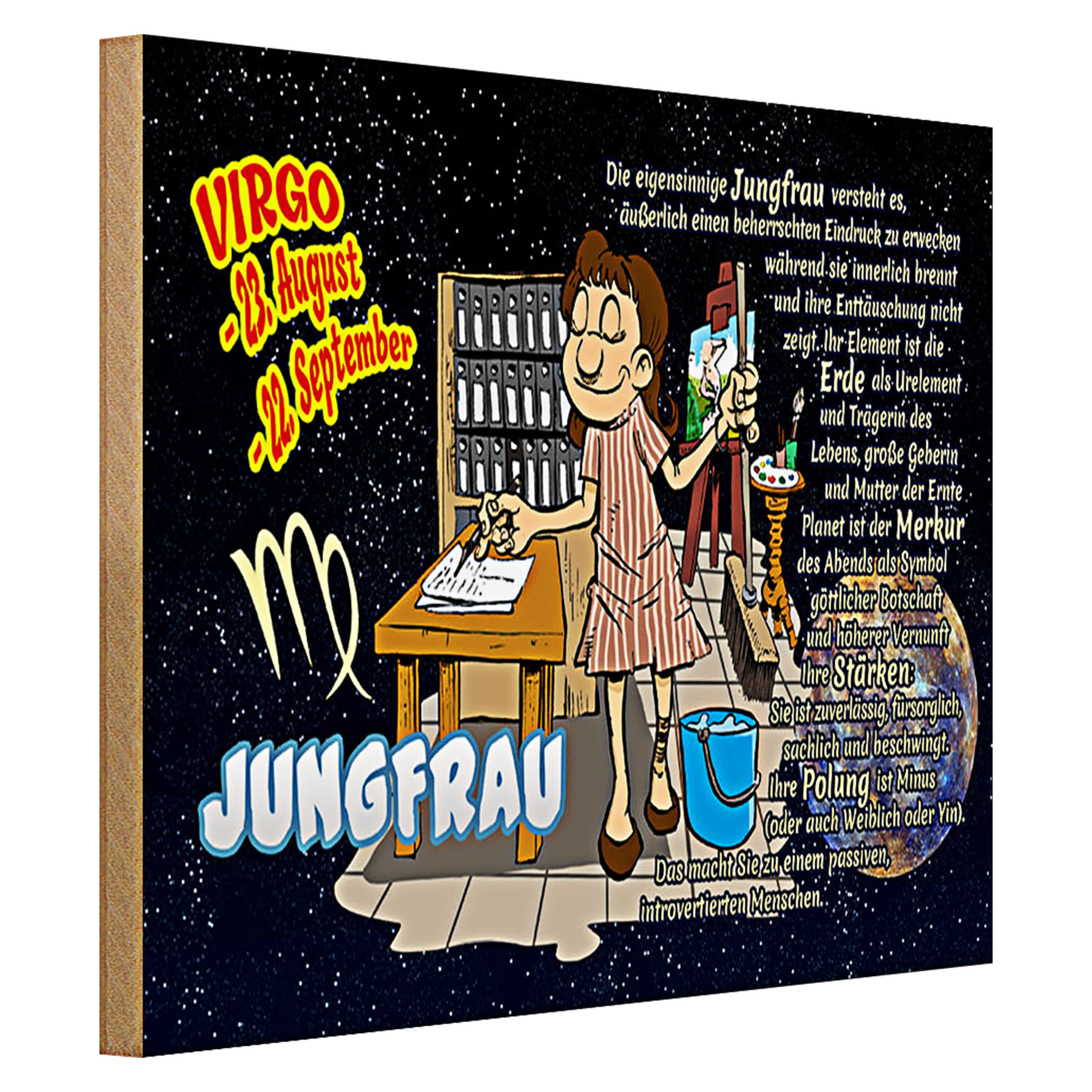 Roomando Holzbild Sternzeichen 40x30cm Jungfrau Planet Merkur