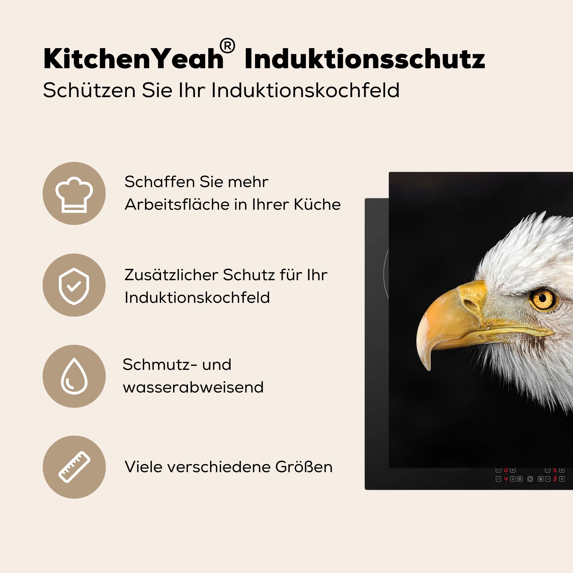 MuchoWow Herdblende-/Abdeckplatte Adler - Gelb, küche Vinyl, Ceranfeldabdeckung, (1 78x78 für Weiß - Arbeitsplatte cm, tlg)