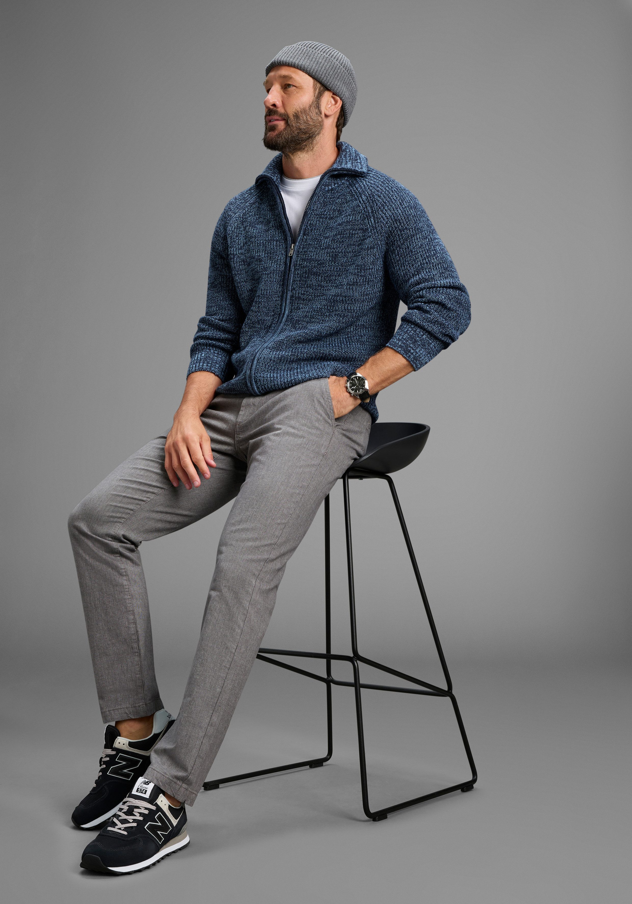 Man's World Strickjacke Mit Stehkragen & Reißverschluss melierte Optik,weicher Griff, Perfekt für die kältere Jahreszeit – Bild 3 von 5