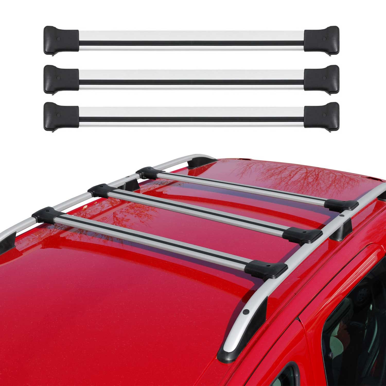 OMAC Dachträger Gepäckträger für VW Transporter T5 Caravelle Multivan Alu Grau 3x (3-St), Wasserbeständig,Abnehmbar,Multifunktional,Leichtgewichtig