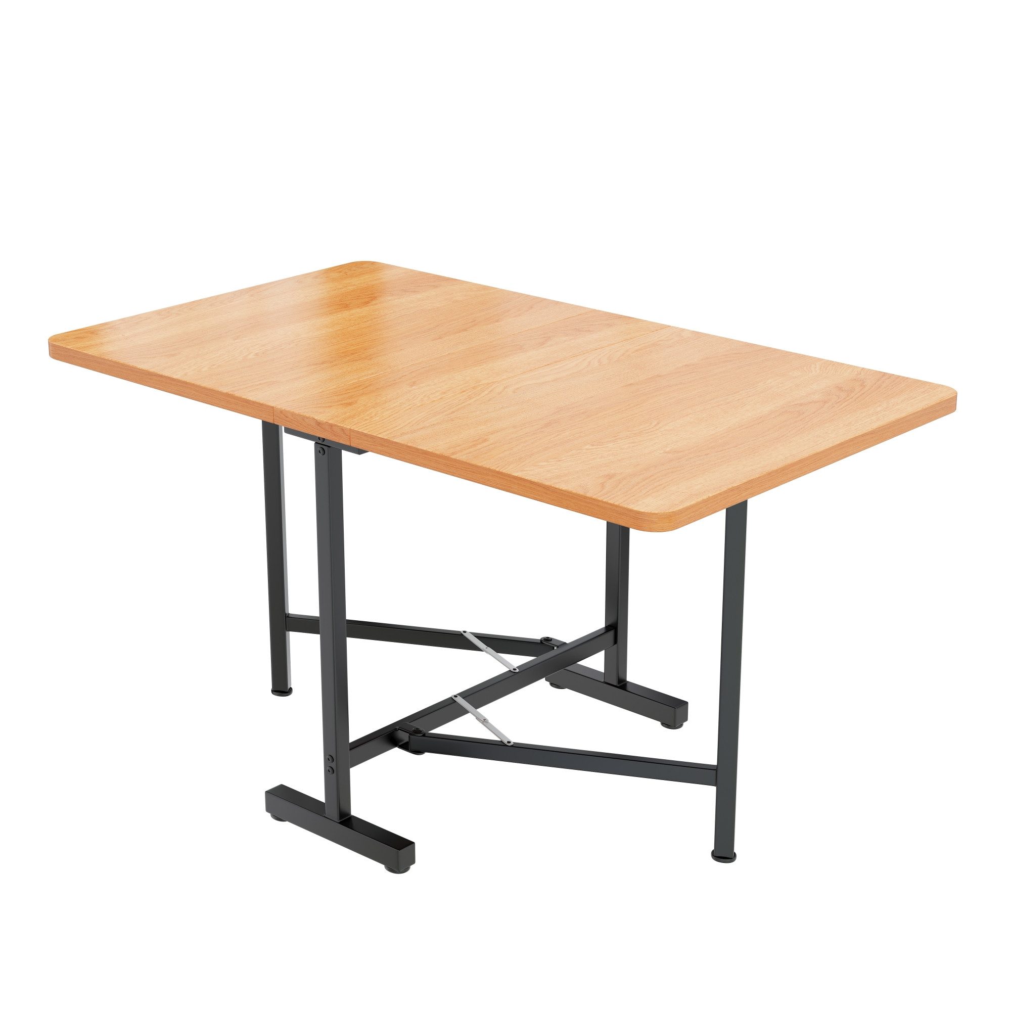 Flieks Esstisch klappbarer Küchentisch, faltbar Tischpaltte Länge15/120xT80 cm (1-St., 1 Tisch), ausziehbarer Schreibtisch Holzoptik Natur, schwarze Eisenbeine