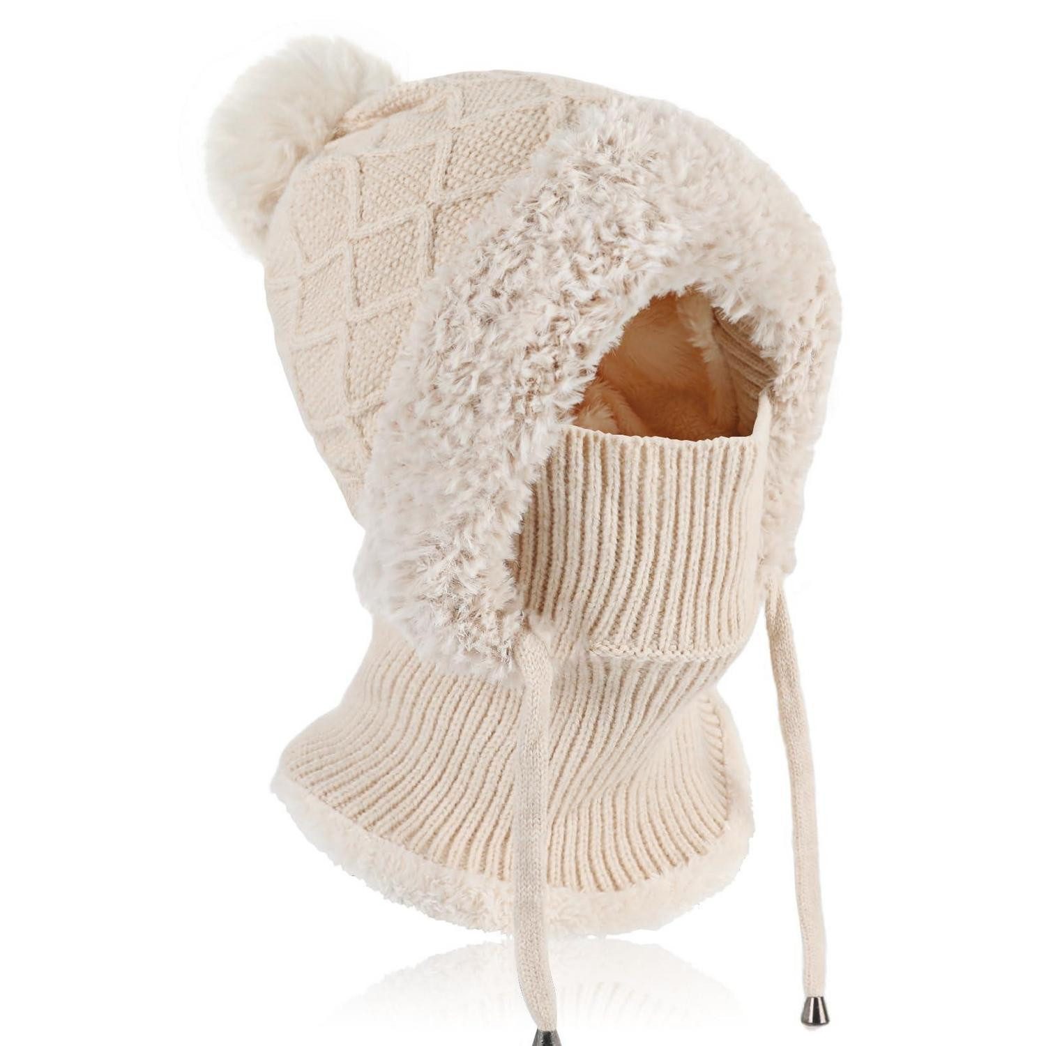 Strickmütze Strickmütze Beanie Halswärmer Sturmhaube Frauen Outdoor Beige