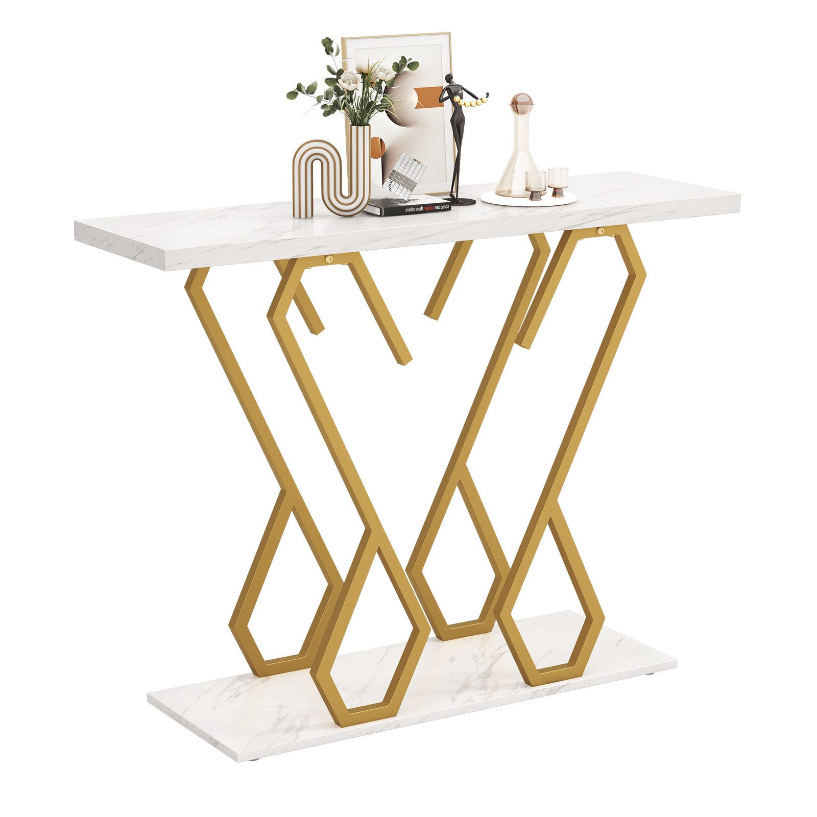COSTWAY Konsolentisch, Marmor schmal, Metallrahmen in Schmetterlingsform Go günstig online kaufen