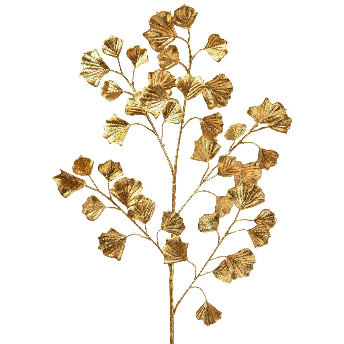 Winterliche Kunstpflanze Gingko Zweig Deko Kunstpflanze Bronze Glitter Festlich 84cm