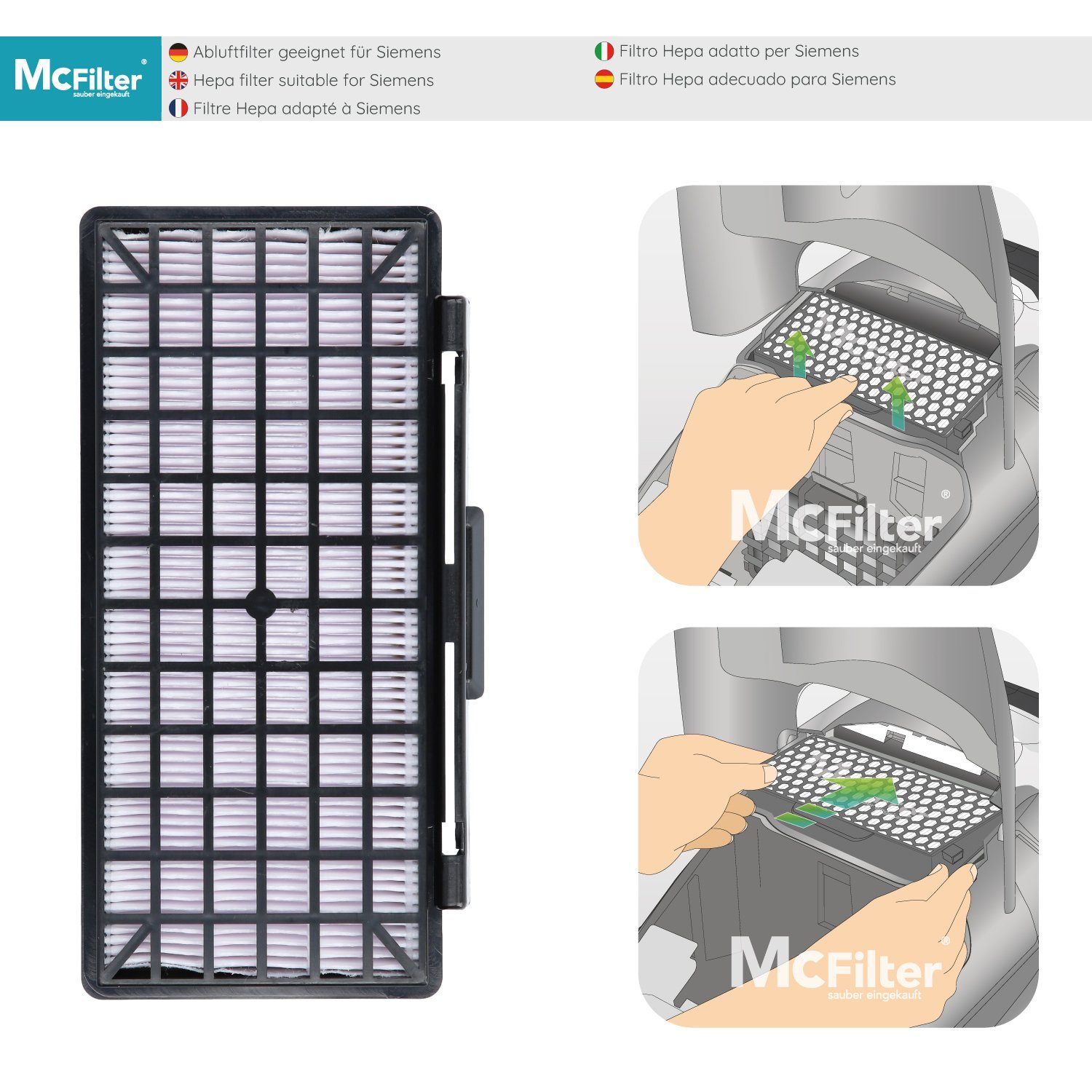 Q5.0 Siemens passgenau, Extreme Staubsauger, Silence 00577303 für VSQ5X1230 schwarz, wie passend HEPA-Filter McFilter Power,