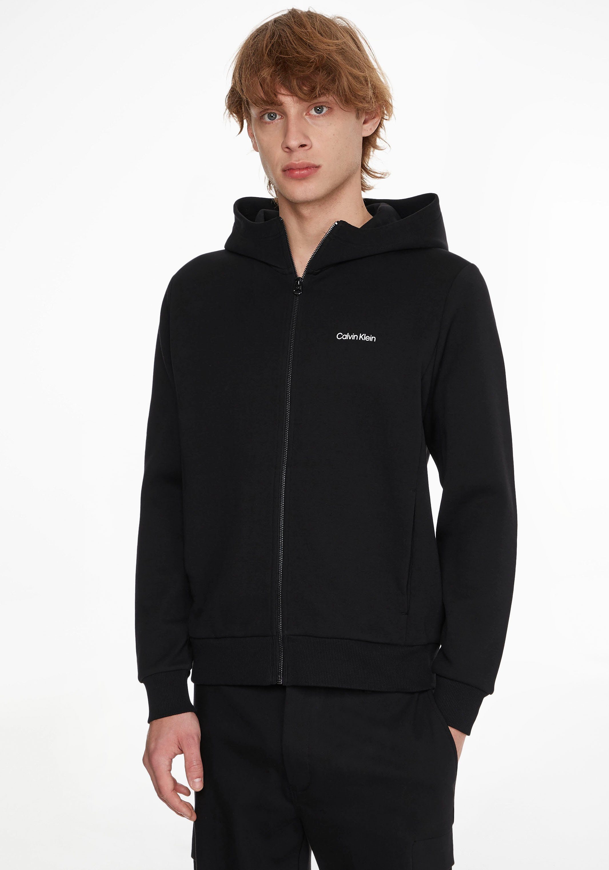 Calvin Klein Kapuzensweatjacke mit Kapuze im hochgeschlossenen Design schwarz