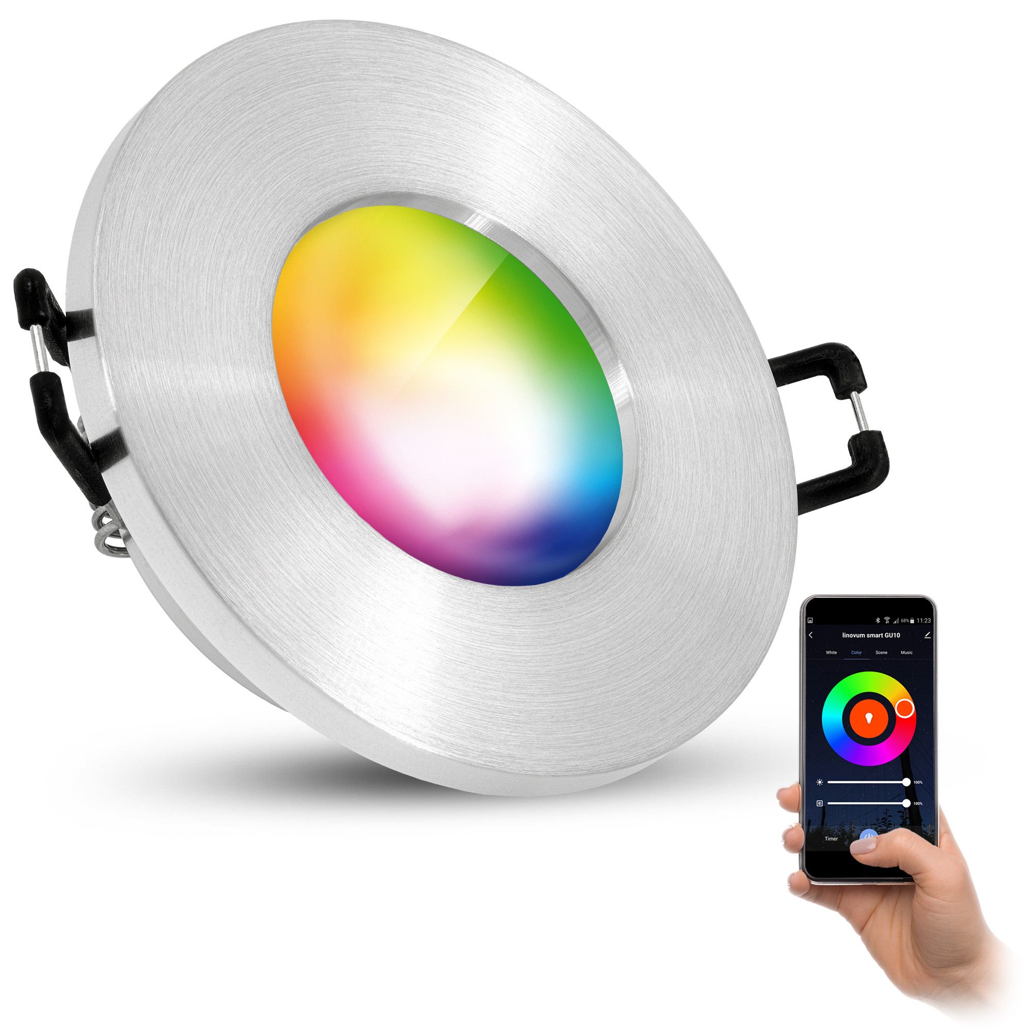 linovum LED Außen-Deckenleuchte ISASO Einbauleuchte IP65 Bad Alu rund SMART WLAN GU10 4W Deckenspot, Smart