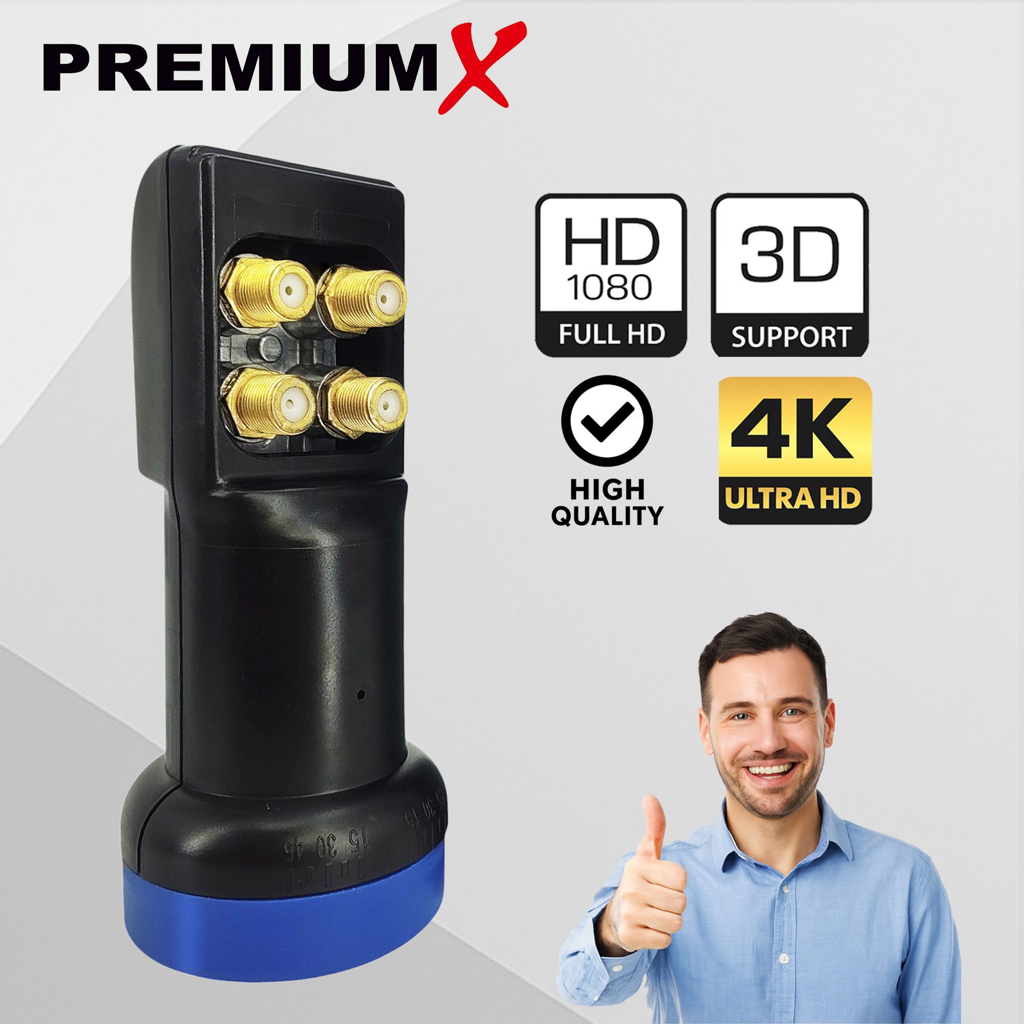 Thumbnail - PremiumX Quad LNB PXL-QS LED Empfangskopf Sat 4 Teilnehmer Wetterschutz Monoblock-LNB