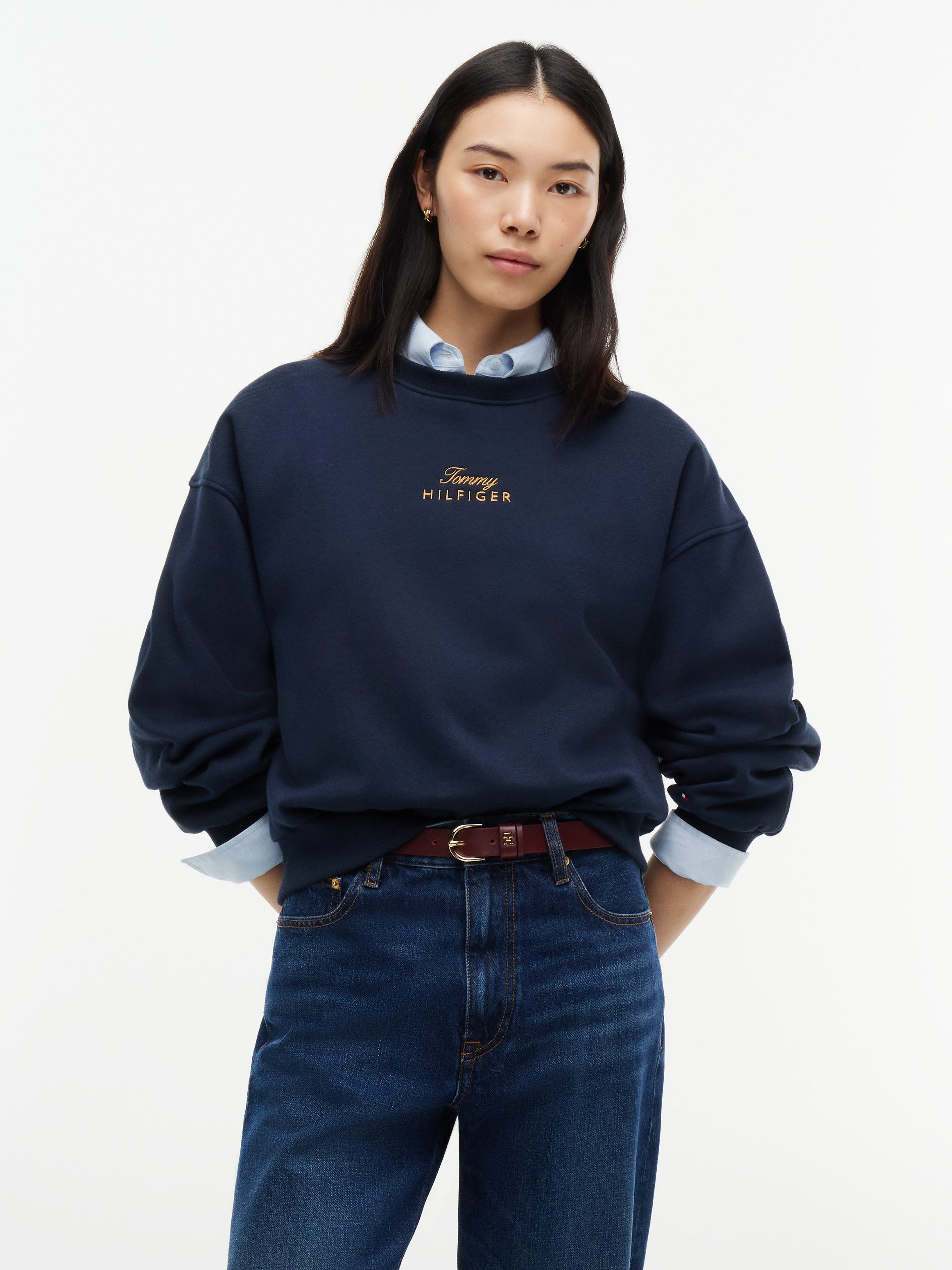 Tommy Hilfiger Sweatshirt GOLD SCRIPT FLEECE RLX C-NK SWT Baumwollmischung, relaxed fit