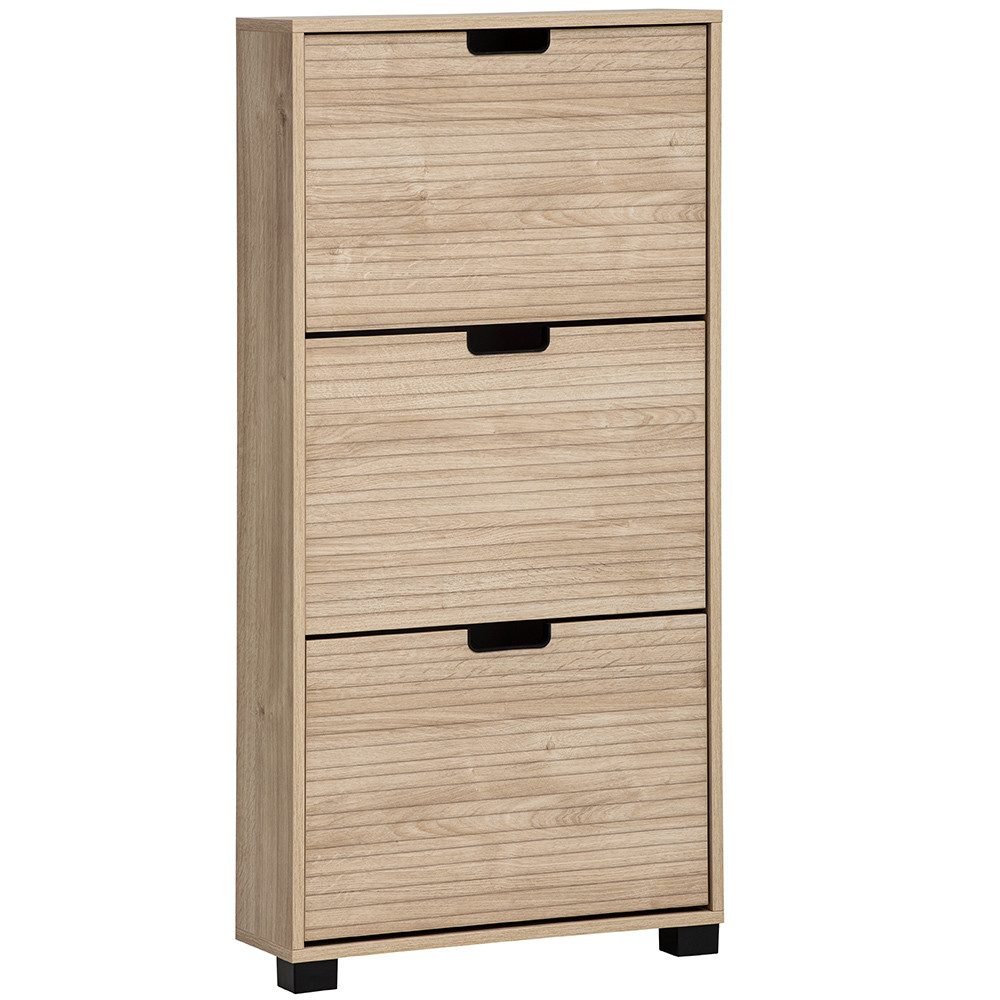 Lomadox Schuhschrank ELURU-80 in Eiche mit gestreiften Frontdekor, 3 Klappen, 60 cm breit