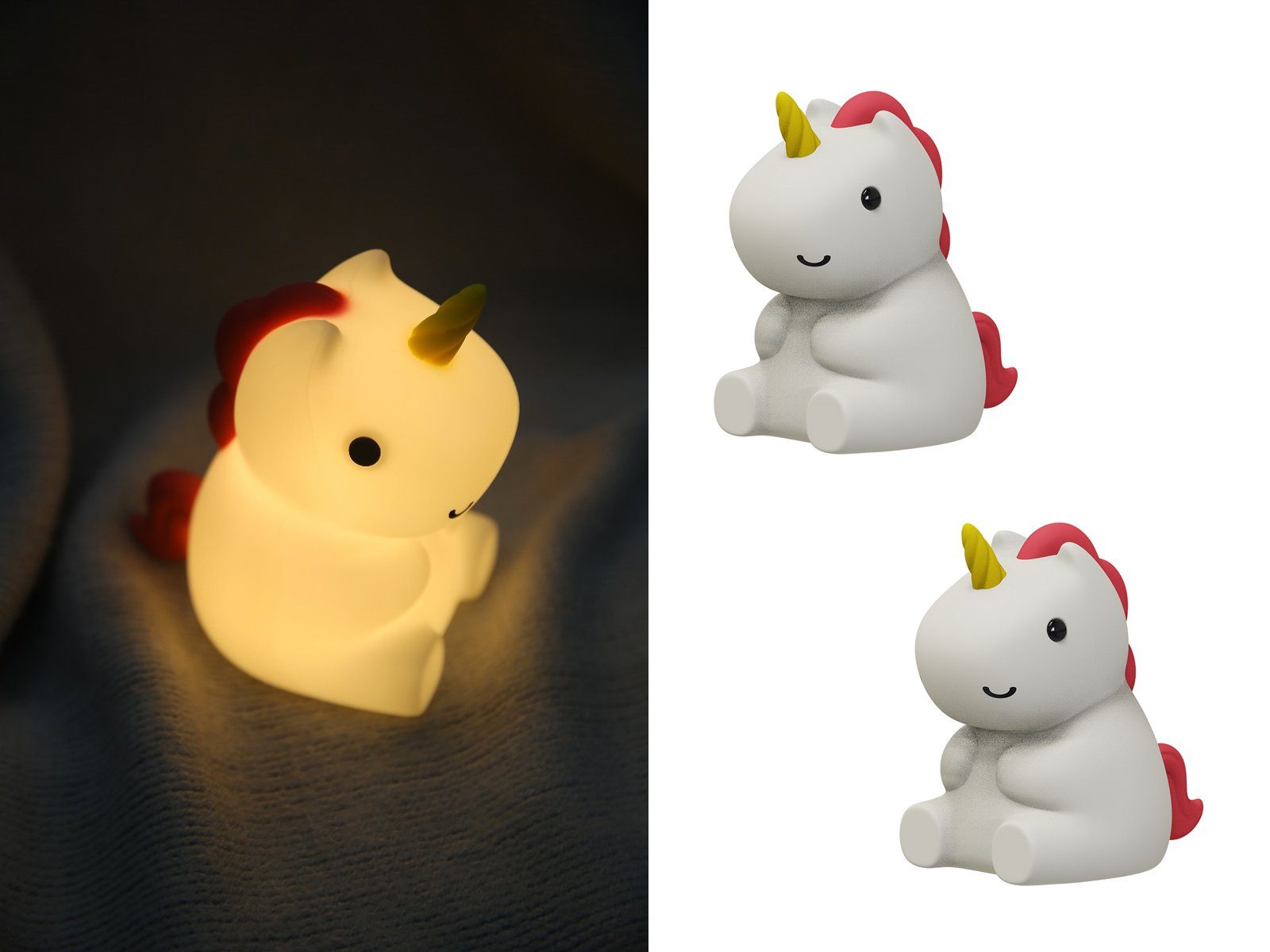 niermann LED Nachtlicht, USB-Ladefunktion, LED fest integriert, warmweiß, 2er Set Stilllicht dimmbar, Kinderzimmerleuchten Einhorn Höhe 13cm