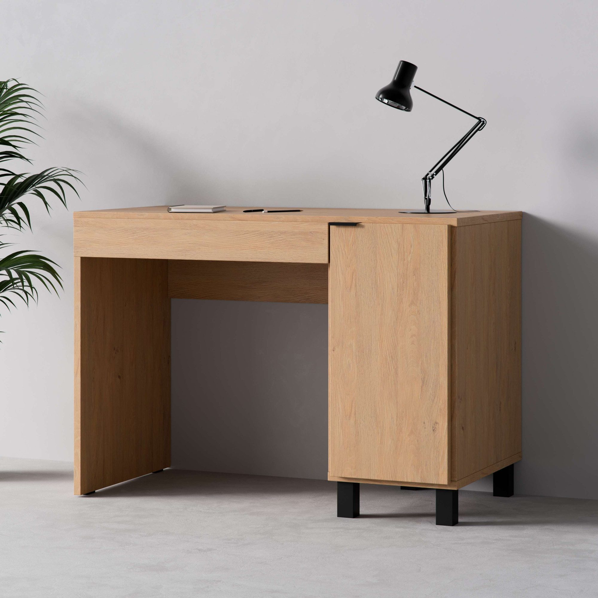 Vox Schreibtisch SIMPLE Computertisch mit Stauraum, langlebige und stabile Qualität (B/T/H: 110/55/86,7 cm), Bürotisch mit Schublade & Schrank in 3 Farben erhältlich, Metallgriffe