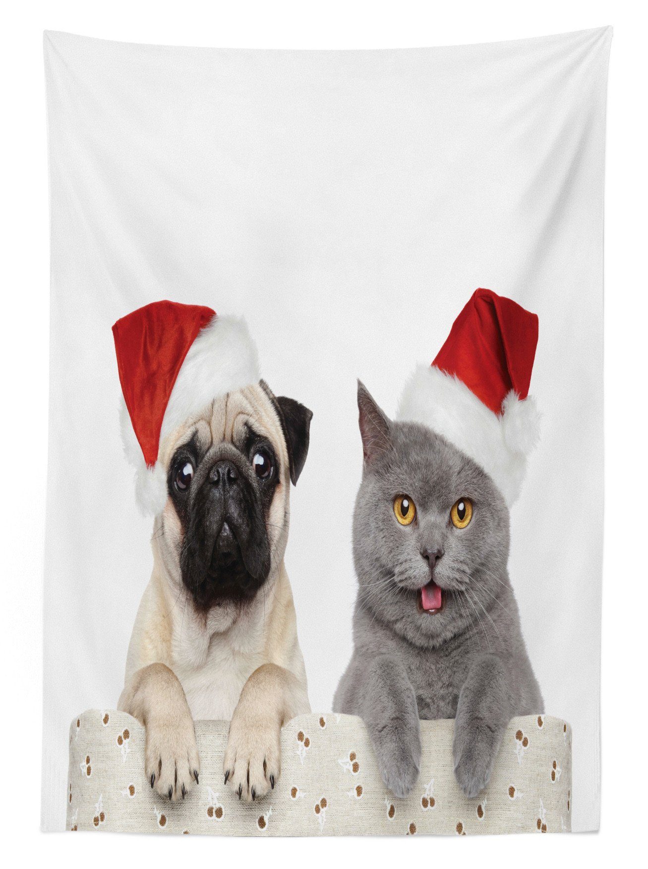 Für Weihnachten Hund Klare Bereich Abakuhaus Mops geeignet Foto Waschbar Themed Außen Farbfest den Farben, Tischdecke