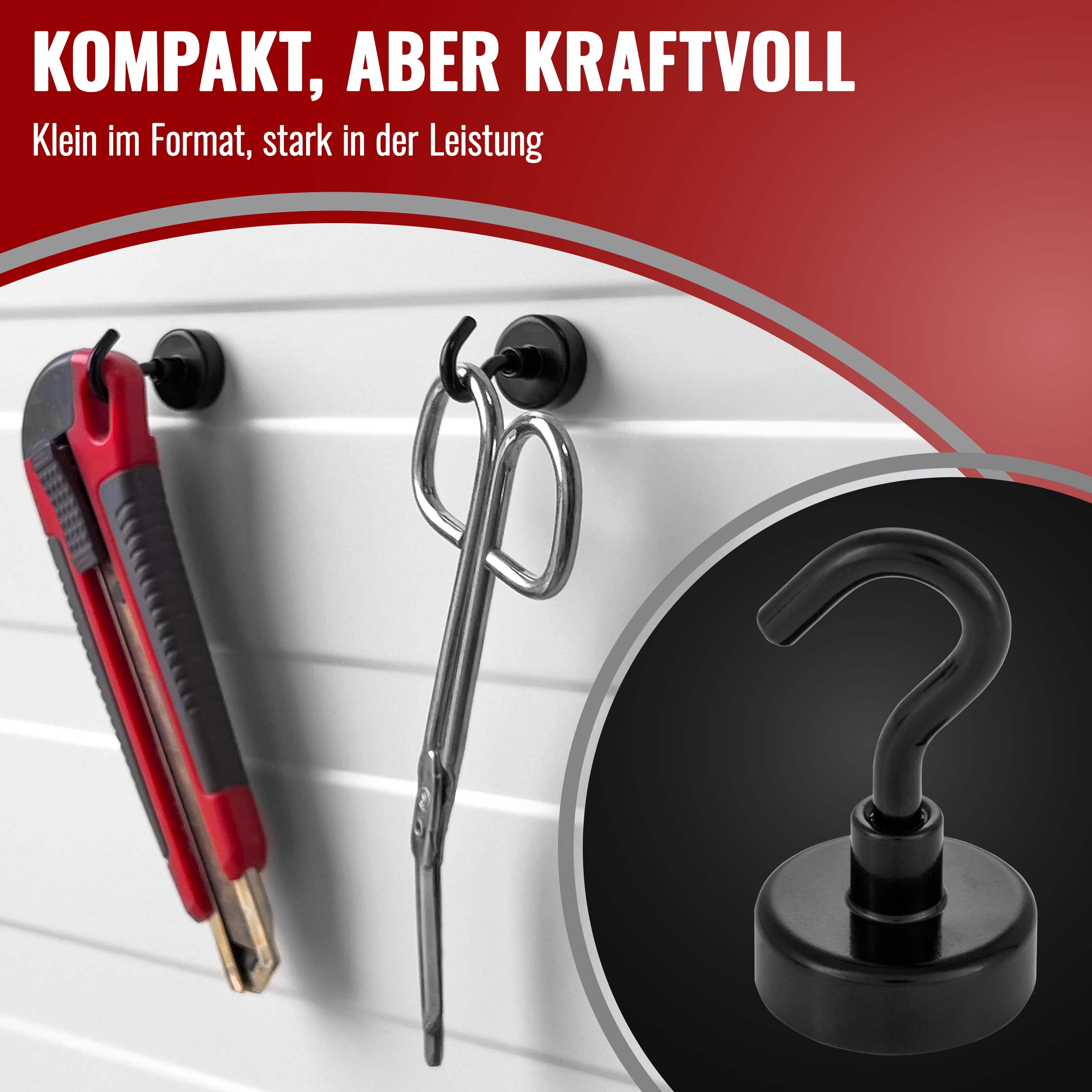 Poppstar Dekomagnet Neodym Magnet-Haken, für magnetische Flächen, (Haftkraft 23kg, 5-St), mit abschraubbaren Haken, Farbe schwarz – Bild 4 von 5