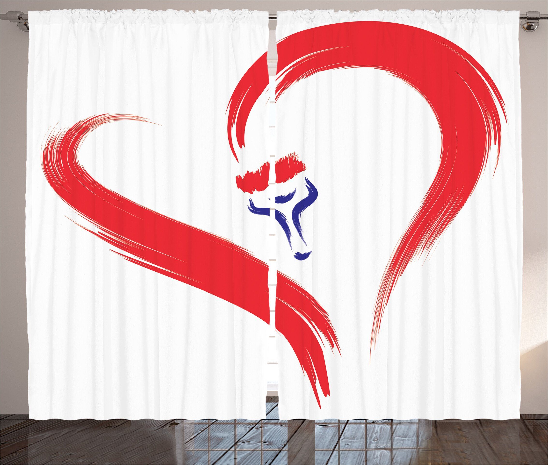 Gardine Schlafzimmer Kräuselband Vorhang mit Schlaufen und Haken, Abakuhaus, Liebe Pinselzeichnung Herz-Zeichen