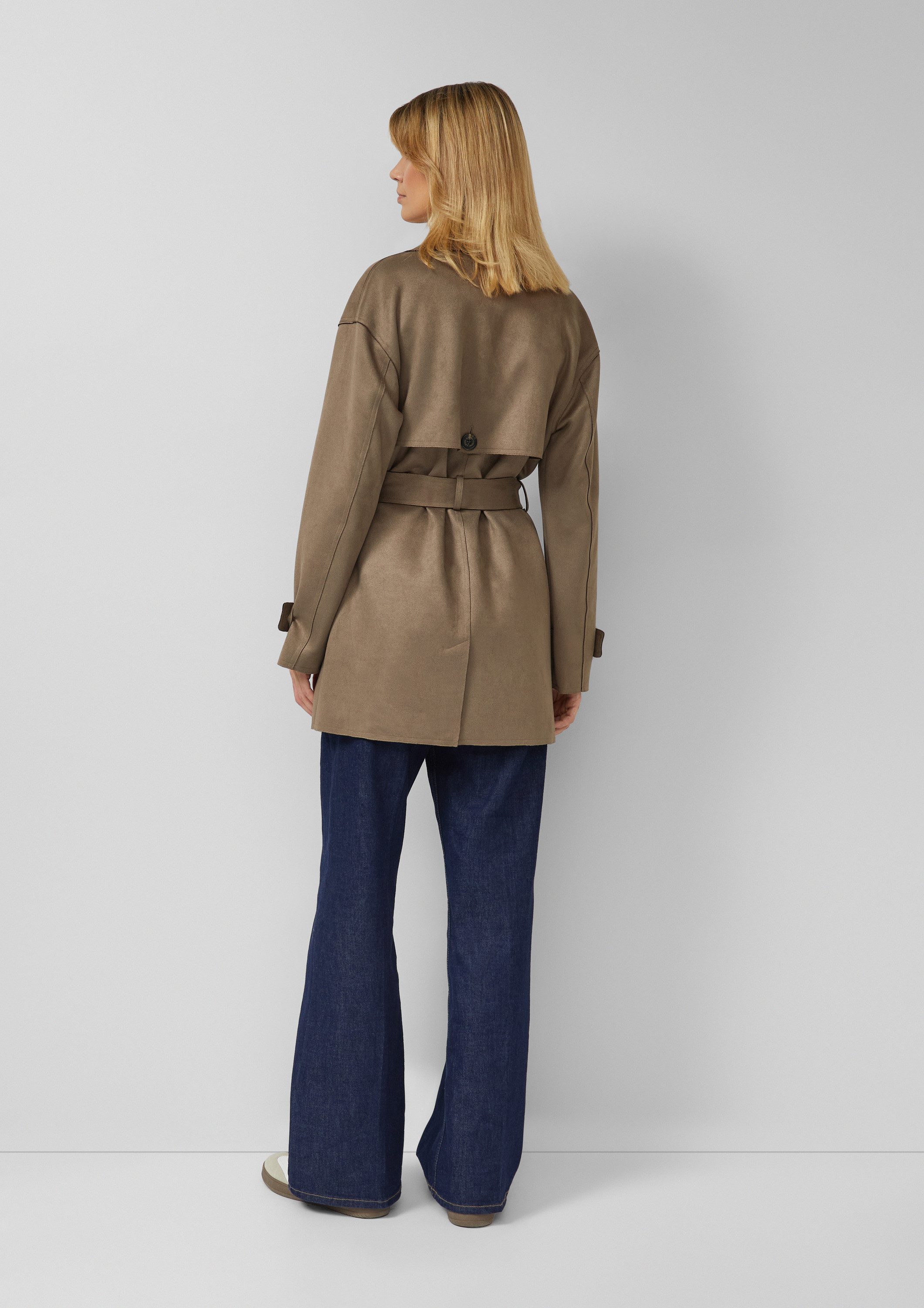 s.Oliver Trenchcoat Outdoor-Mantel Trenchcoat mit Gürtel in Velourslederoptik