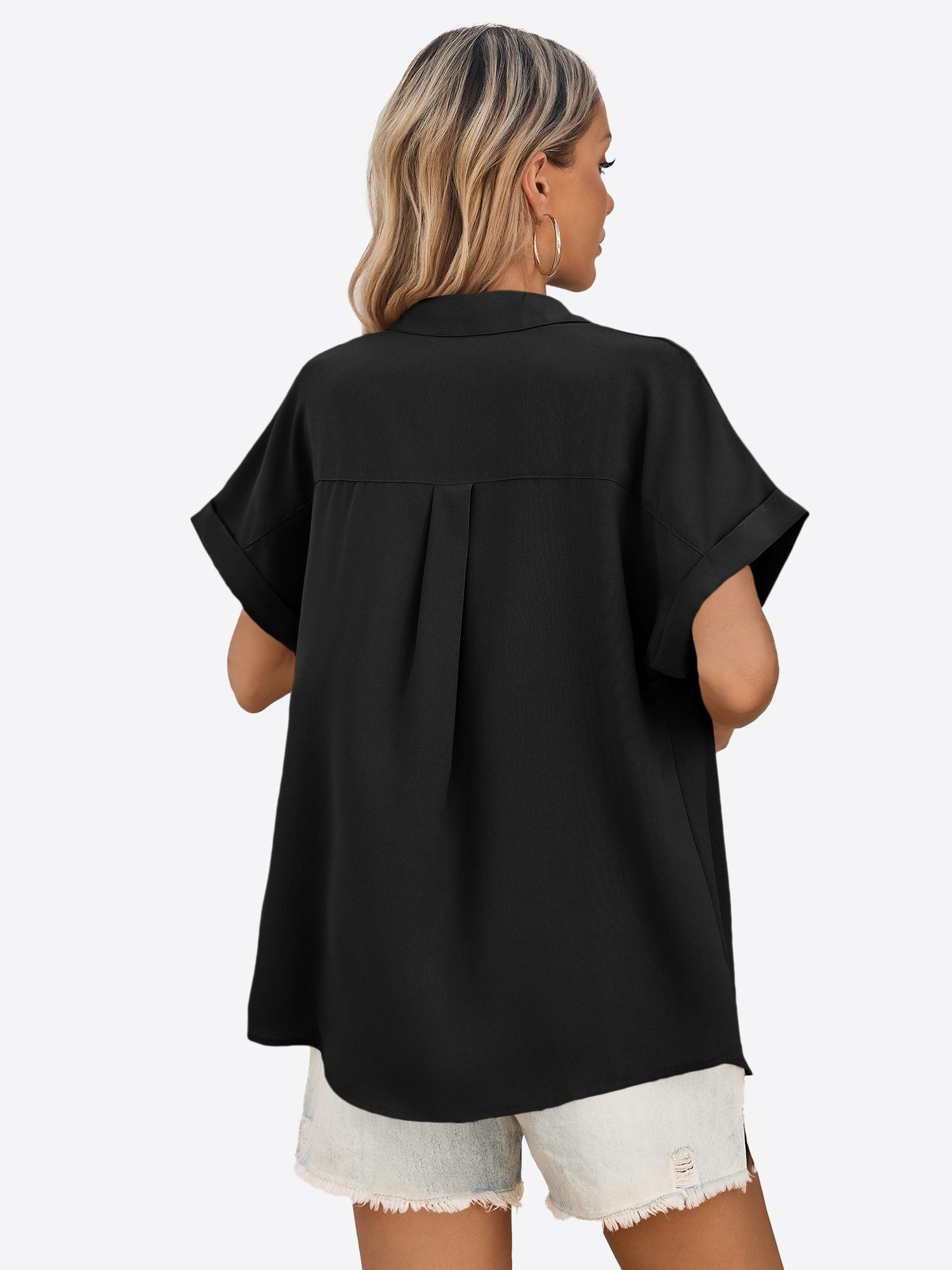 Imily Bela T-Shirt Reverskragen Kurzarmshirt mit Brusttasche (Packung, 1-tlg., 1per-Pack) in Unifarbe